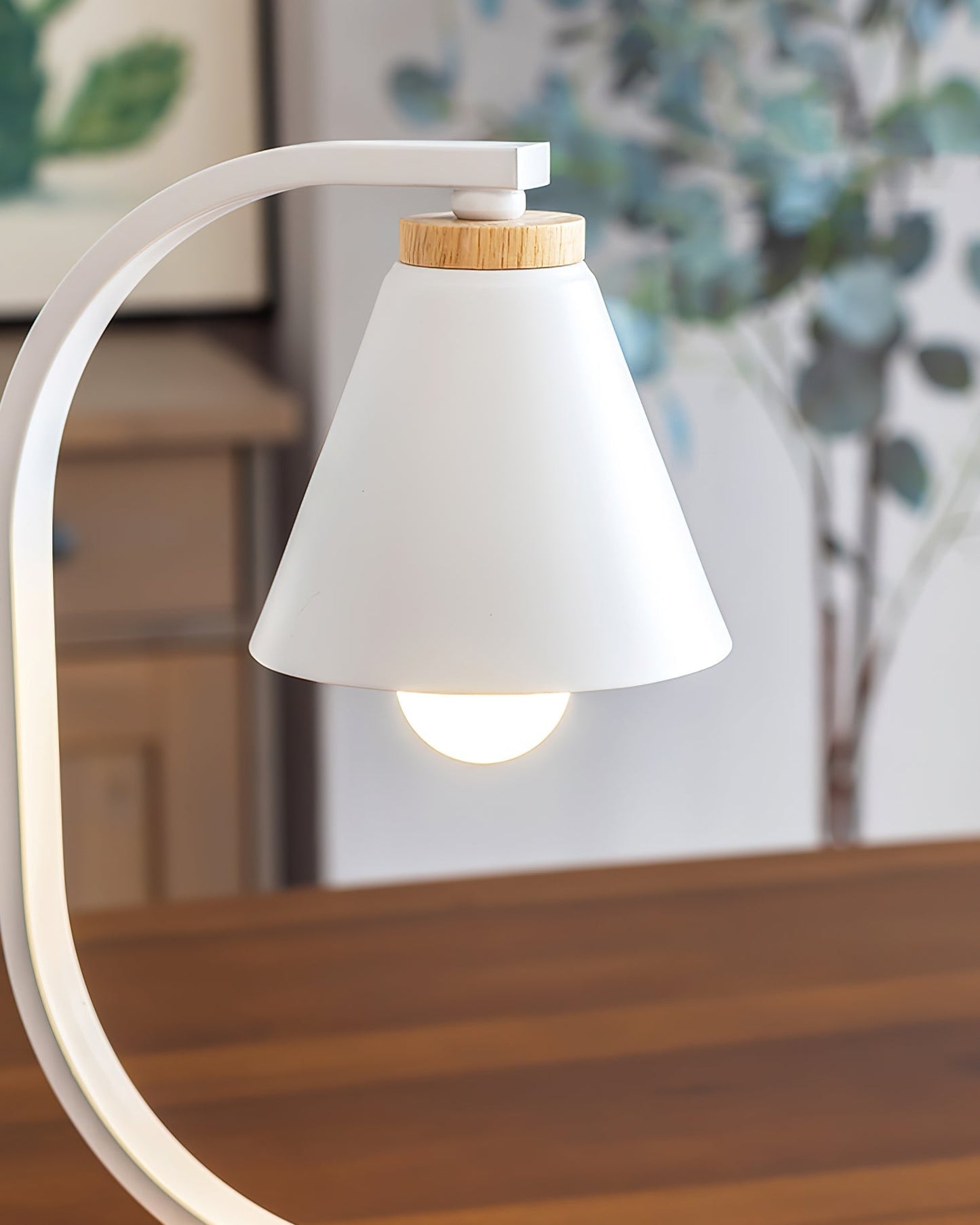 LumiNest Contemporary Desk Lamp With Wooden Base And Bird
