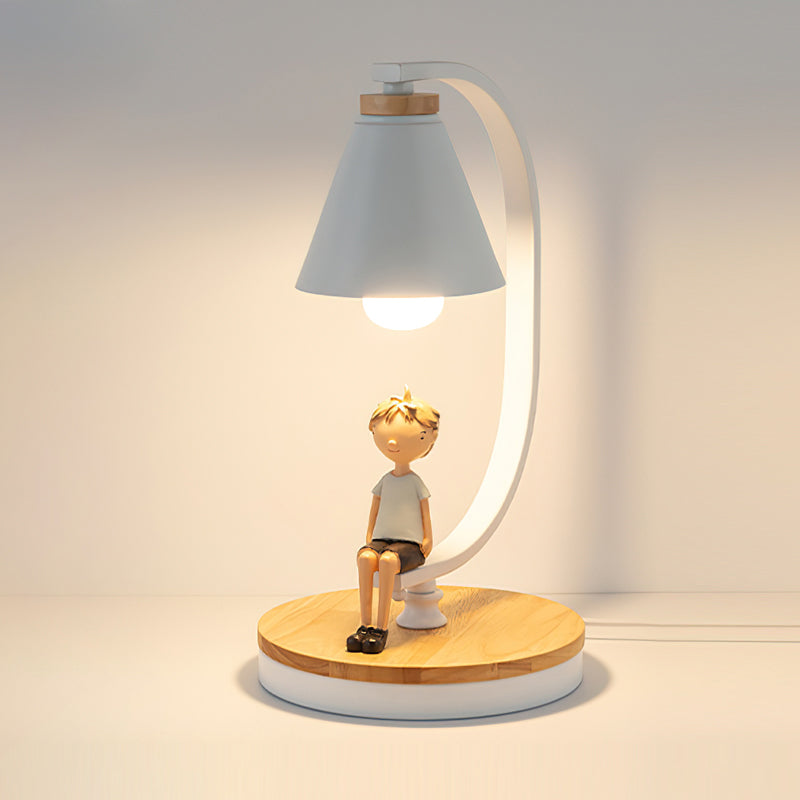 LumiNest Contemporary Desk Lamp With Wooden Base And Bird