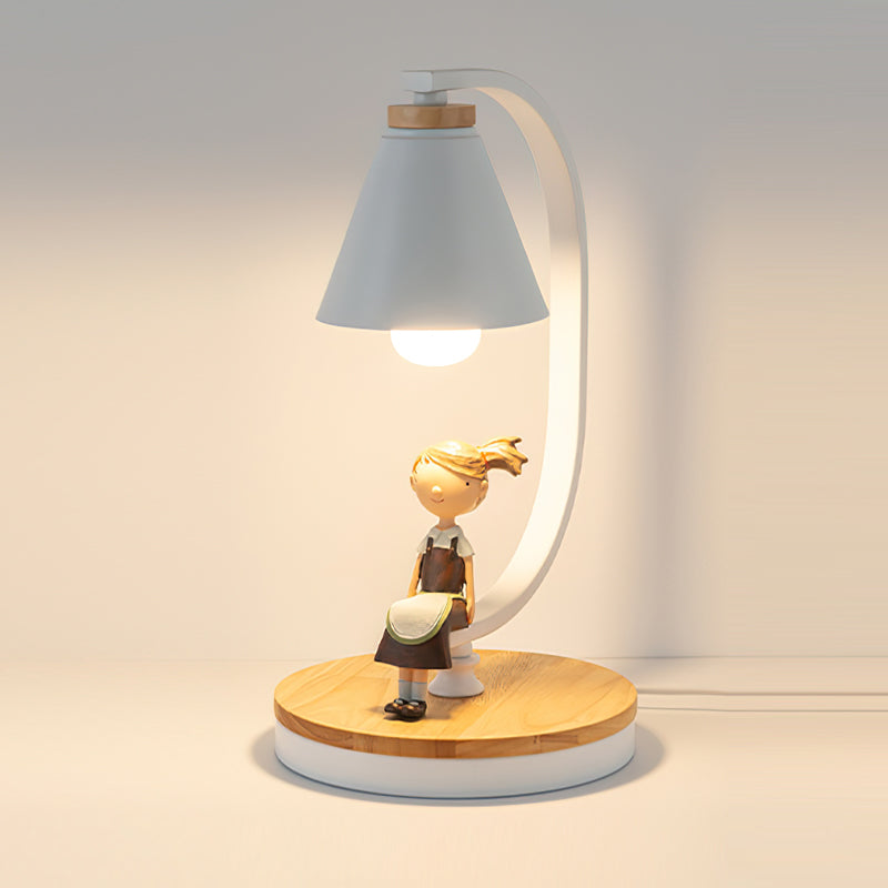 LumiNest Contemporary Desk Lamp With Wooden Base And Bird