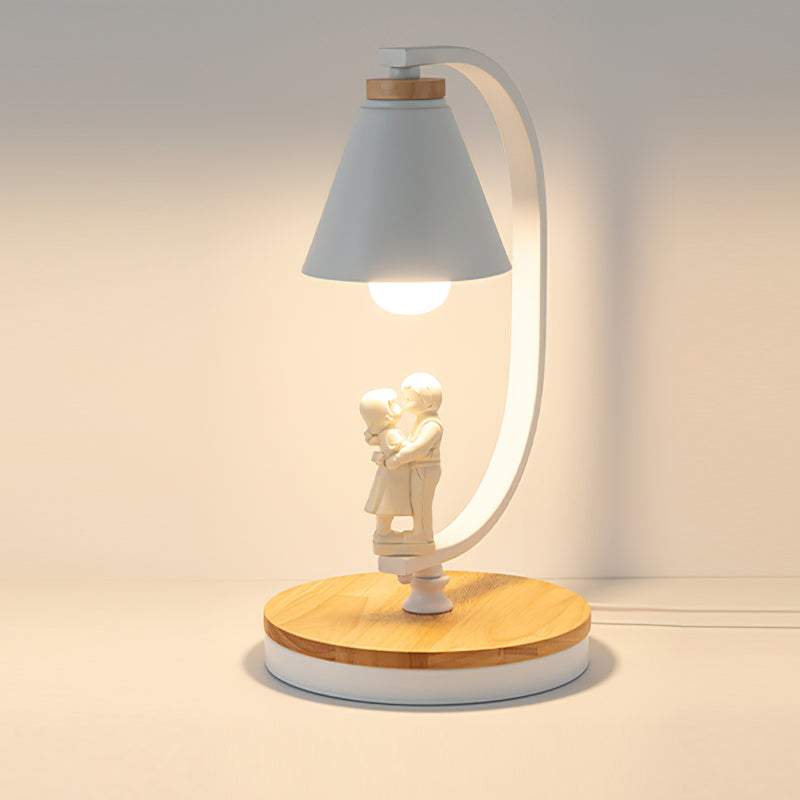 LumiNest Contemporary Desk Lamp With Wooden Base And Bird