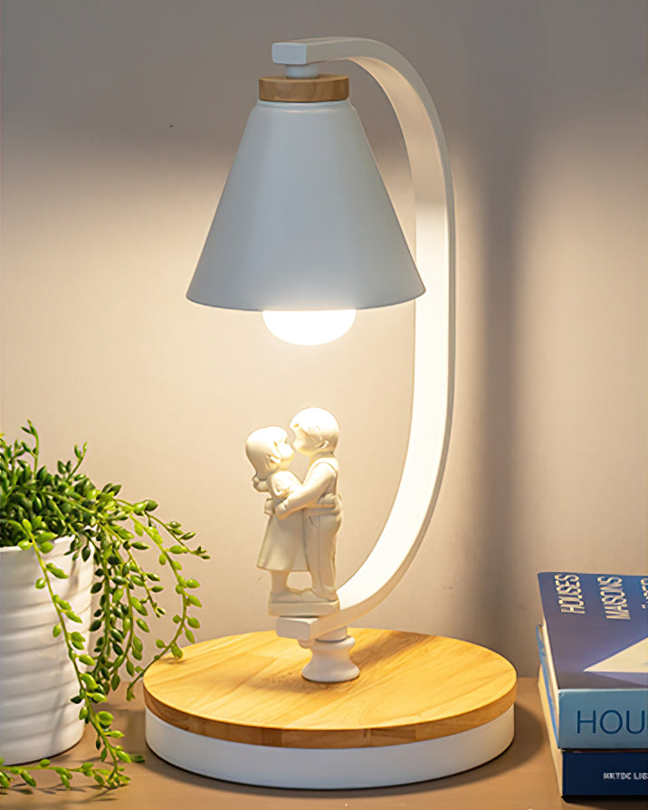 LumiNest Contemporary Desk Lamp With Wooden Base And Bird
