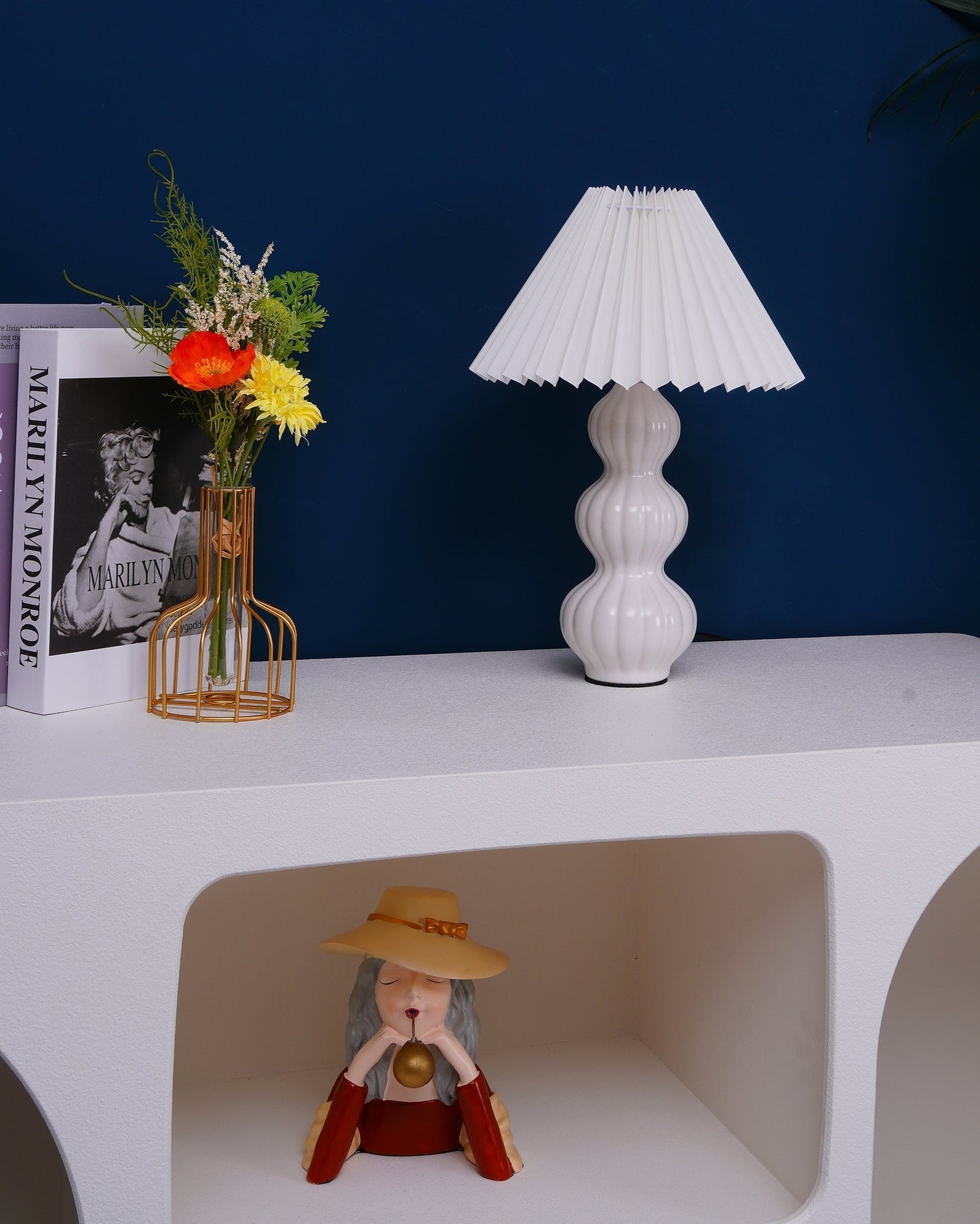 Aurelle | Pleated Ceramic Table Lamp, Mid-Century Glow