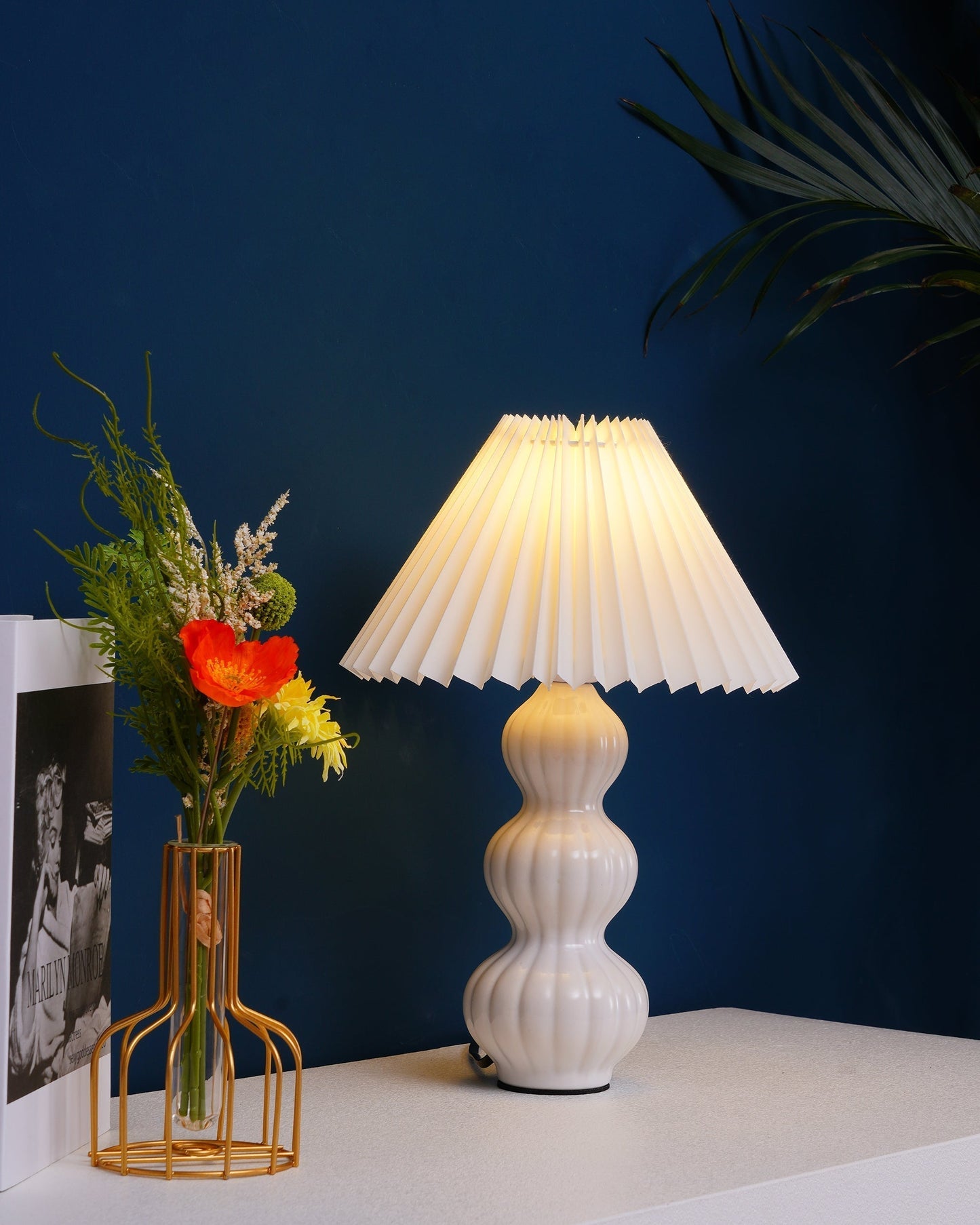 Aurelle | Pleated Ceramic Table Lamp, Mid-Century Glow