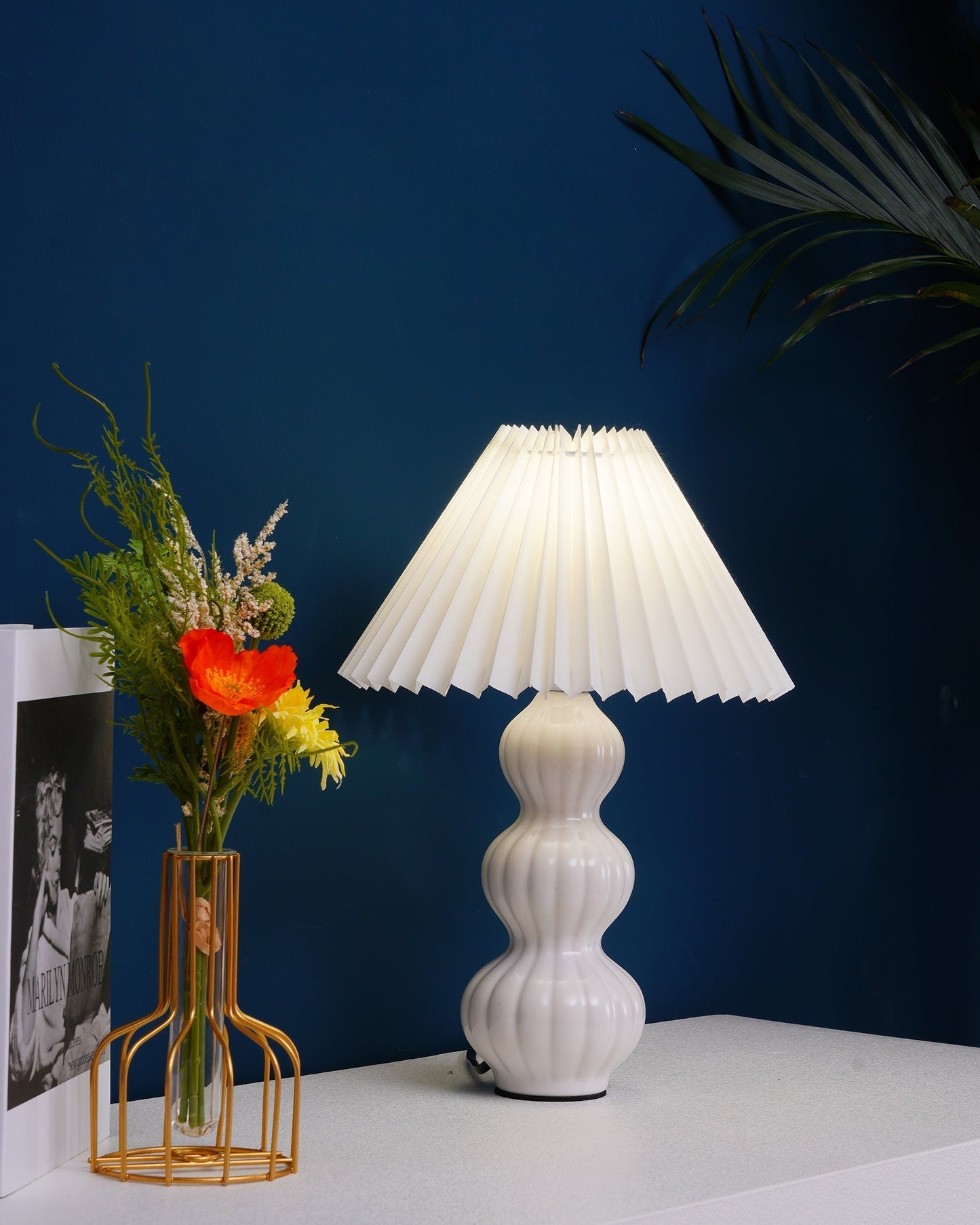 Aurelle | Pleated Ceramic Table Lamp, Mid-Century Glow