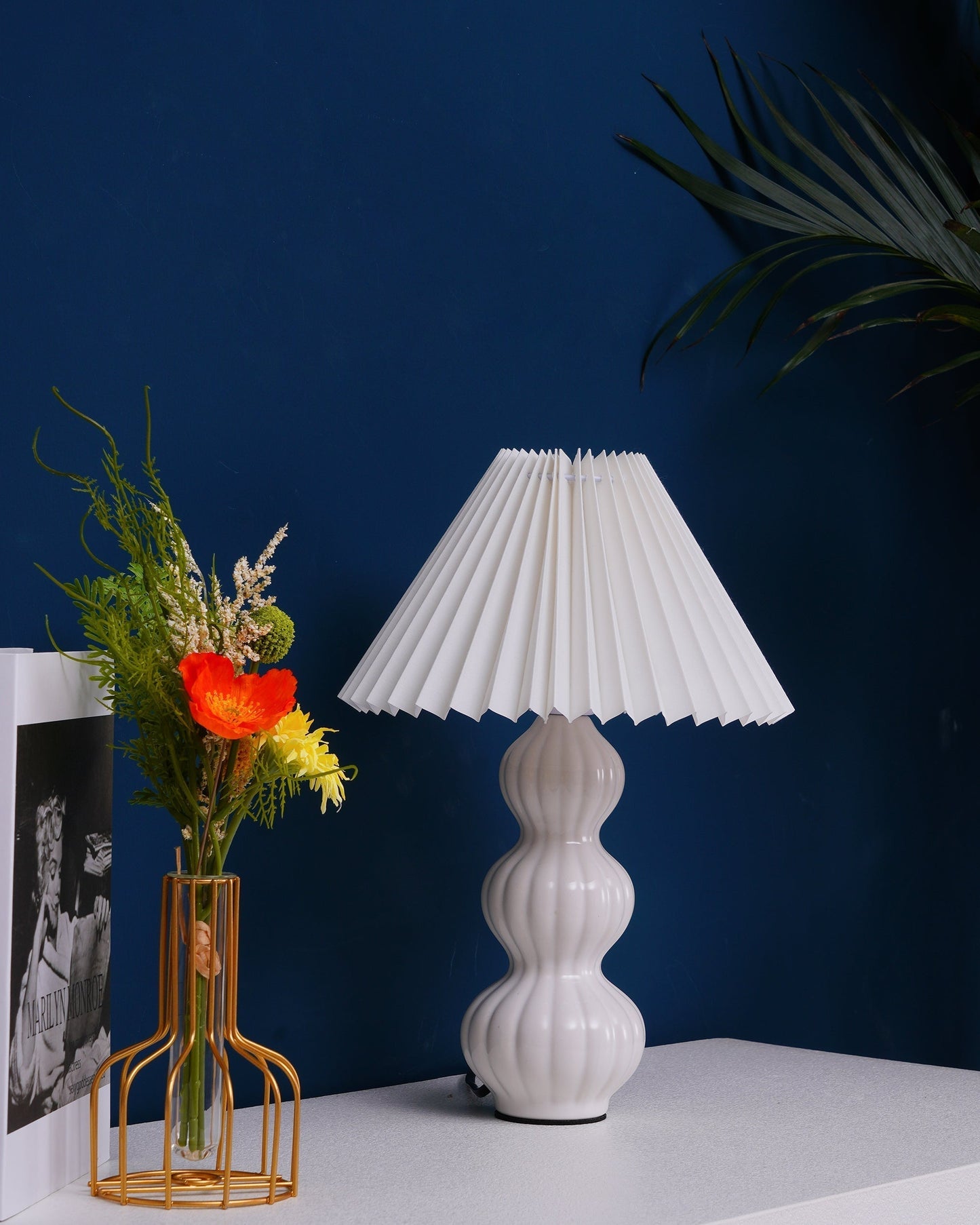 Aurelle | Pleated Ceramic Table Lamp, Mid-Century Glow