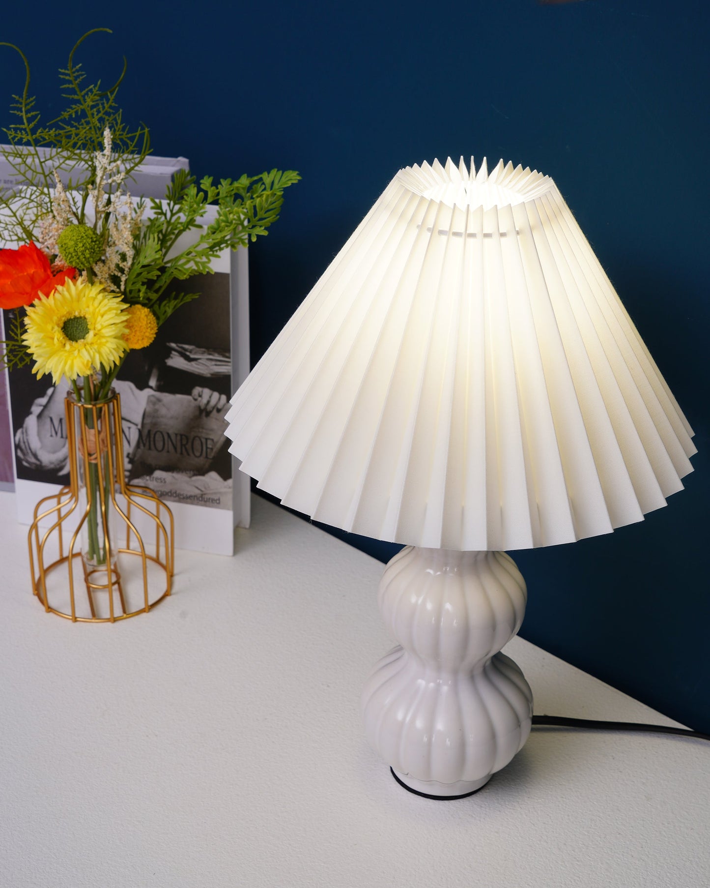 Aurelle | Pleated Ceramic Table Lamp, Mid-Century Glow