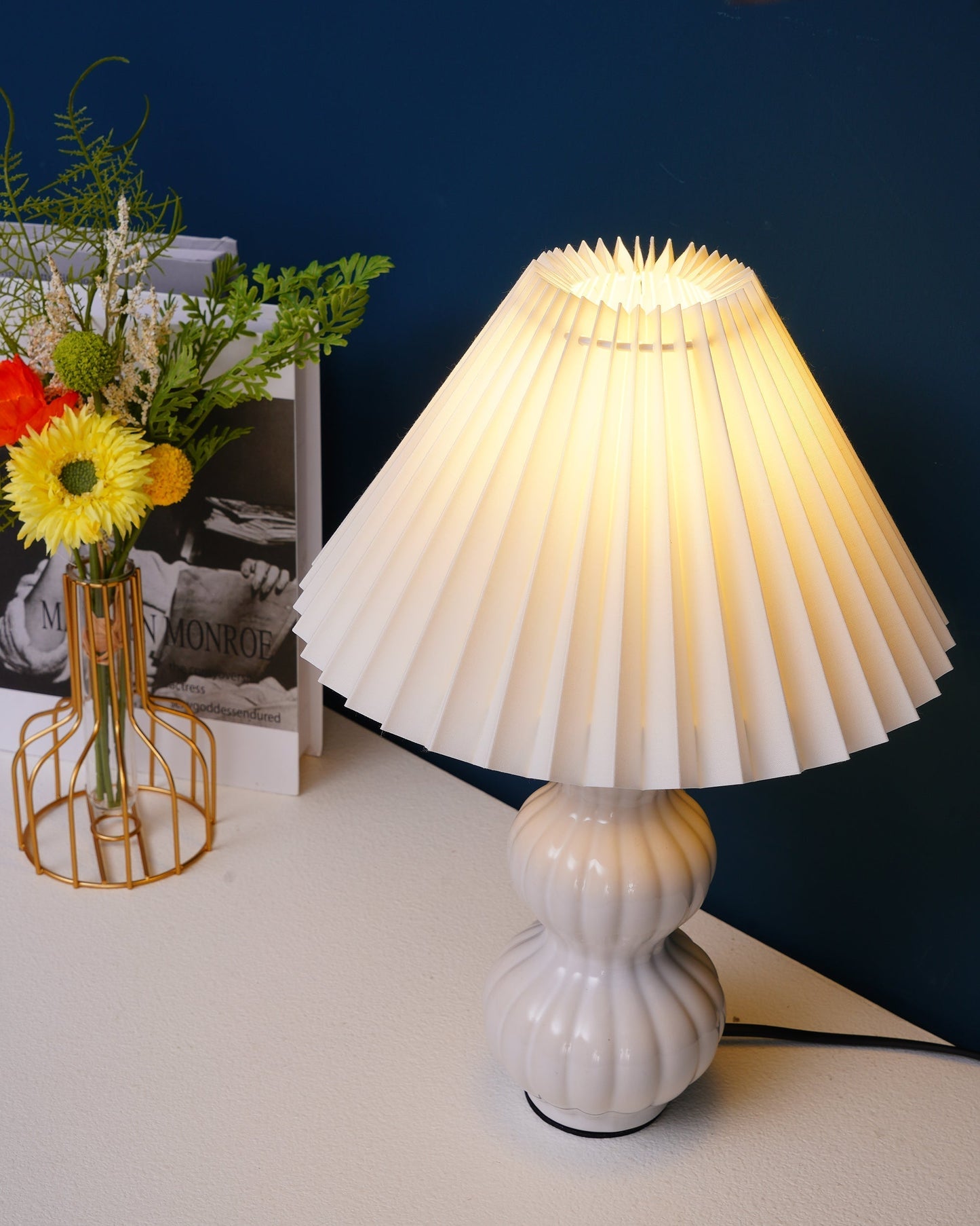 Aurelle | Pleated Ceramic Table Lamp, Mid-Century Glow
