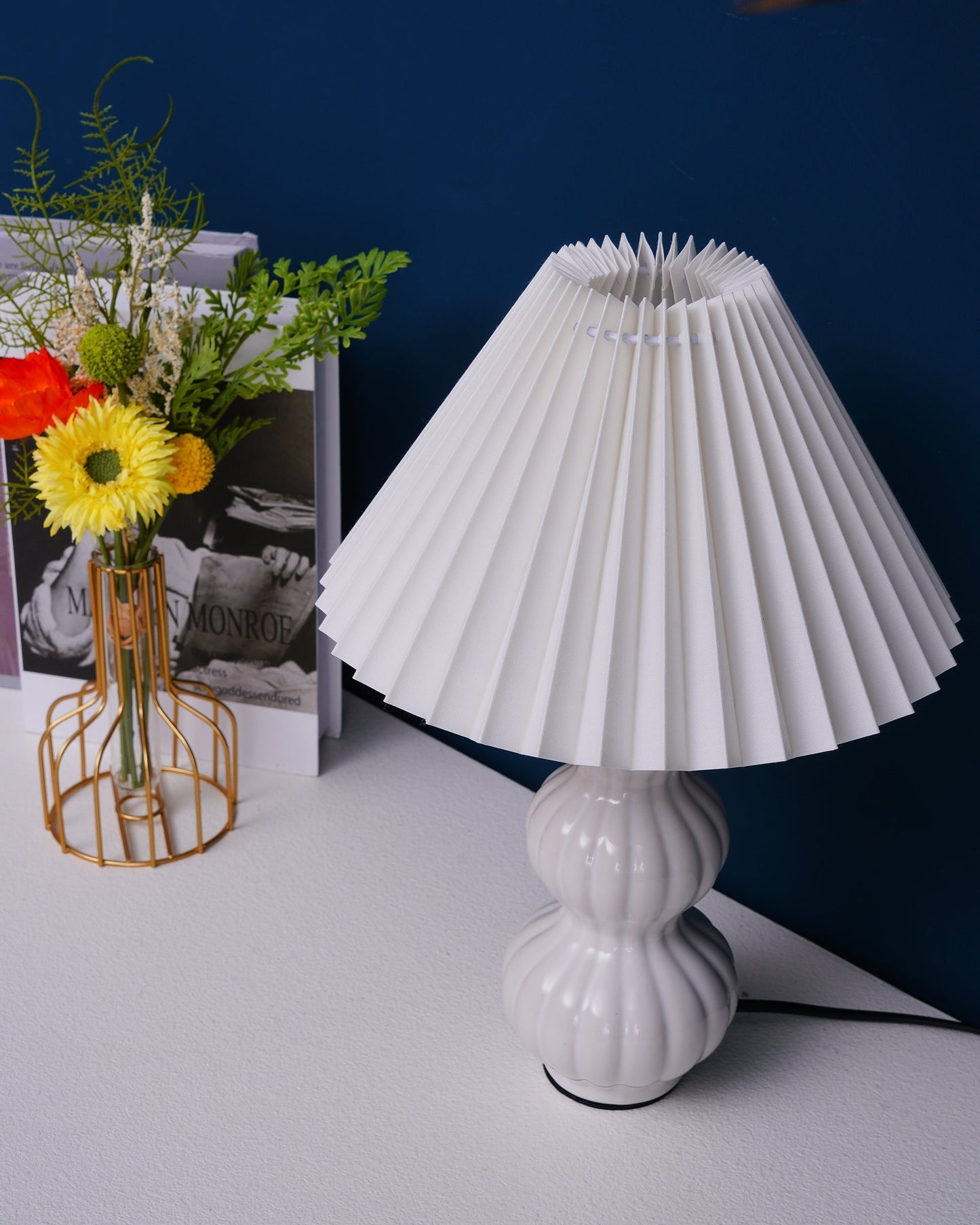 Aurelle | Pleated Ceramic Table Lamp, Mid-Century Glow
