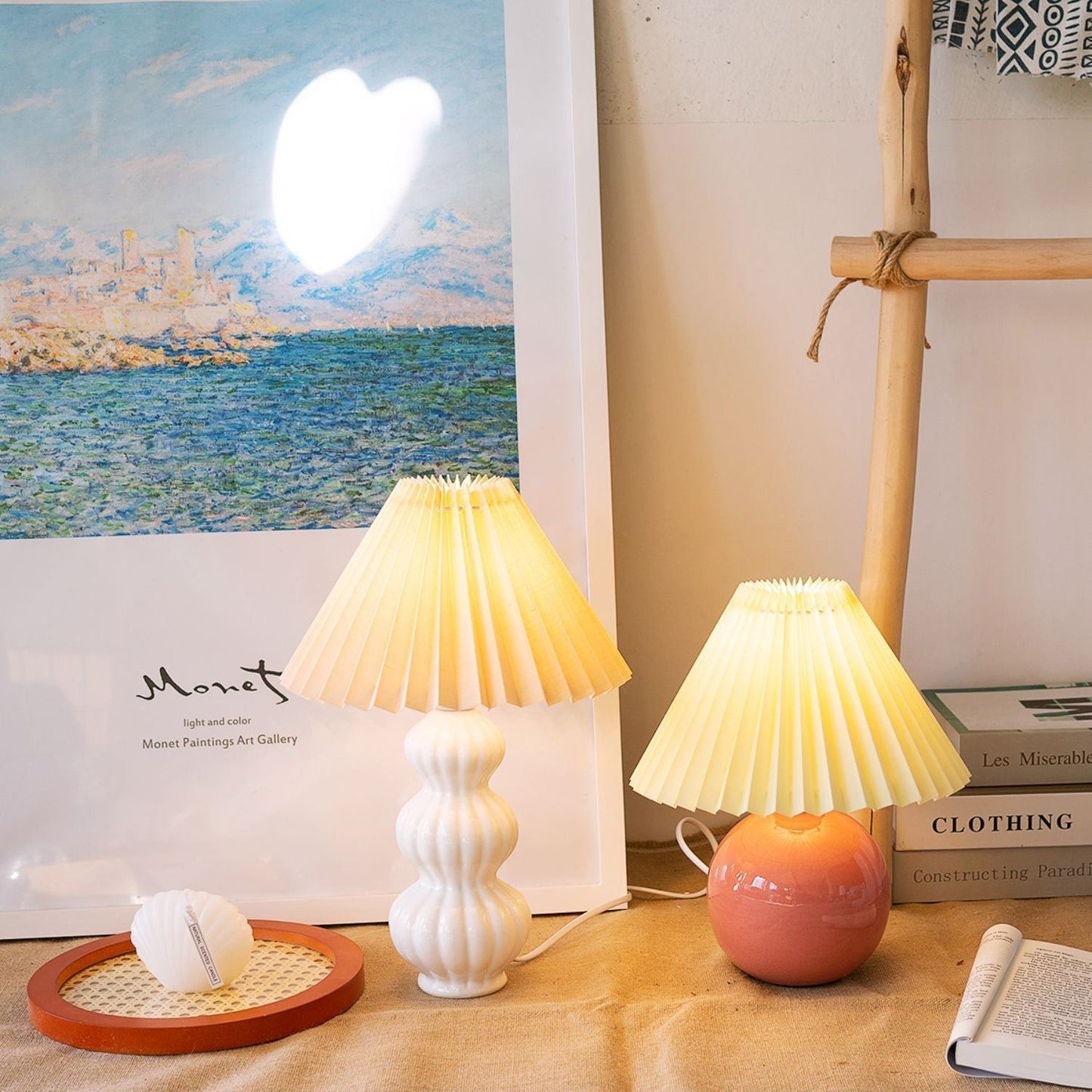 Aurelle | Pleated Ceramic Table Lamp, Mid-Century Glow