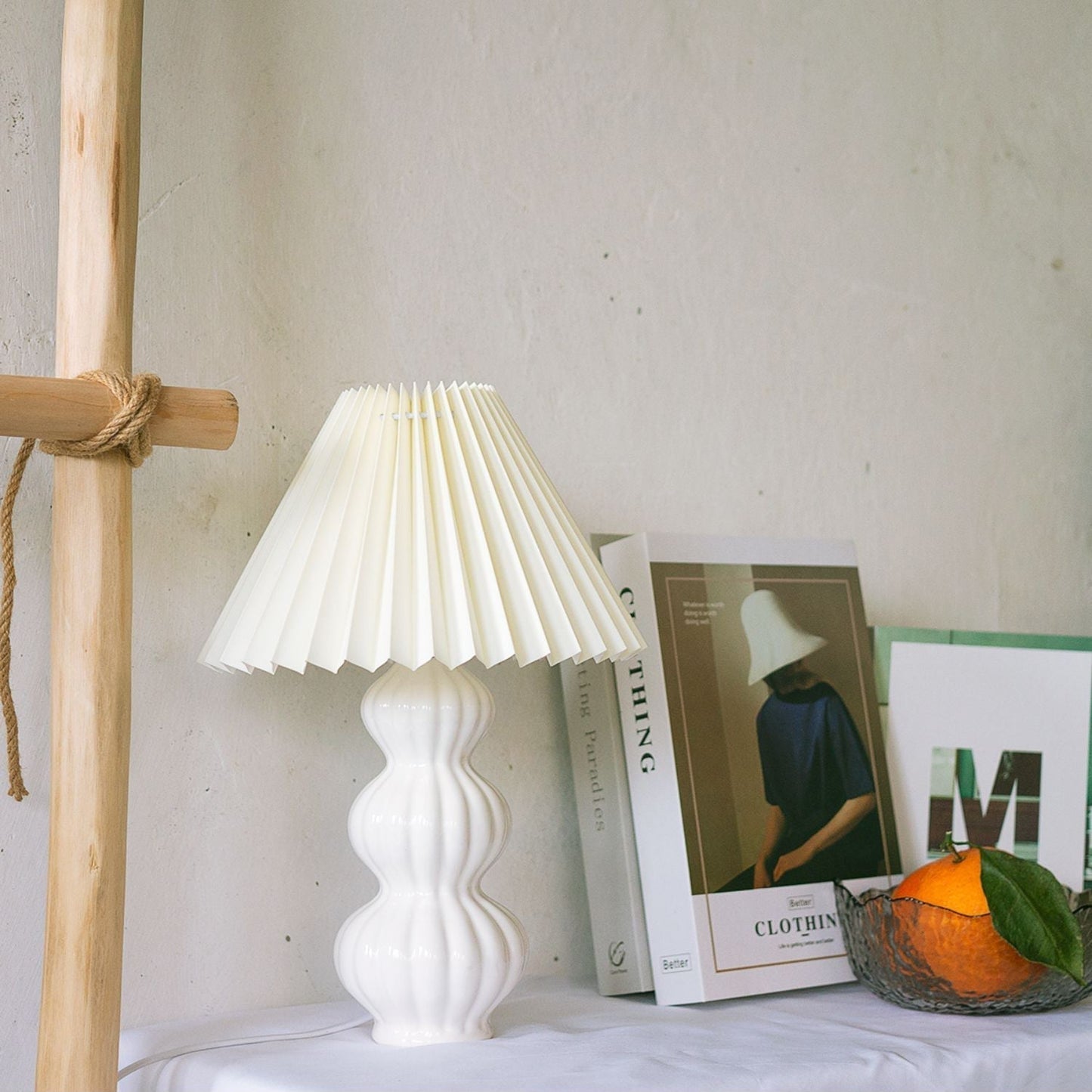 Aurelle | Pleated Ceramic Table Lamp, Mid-Century Glow