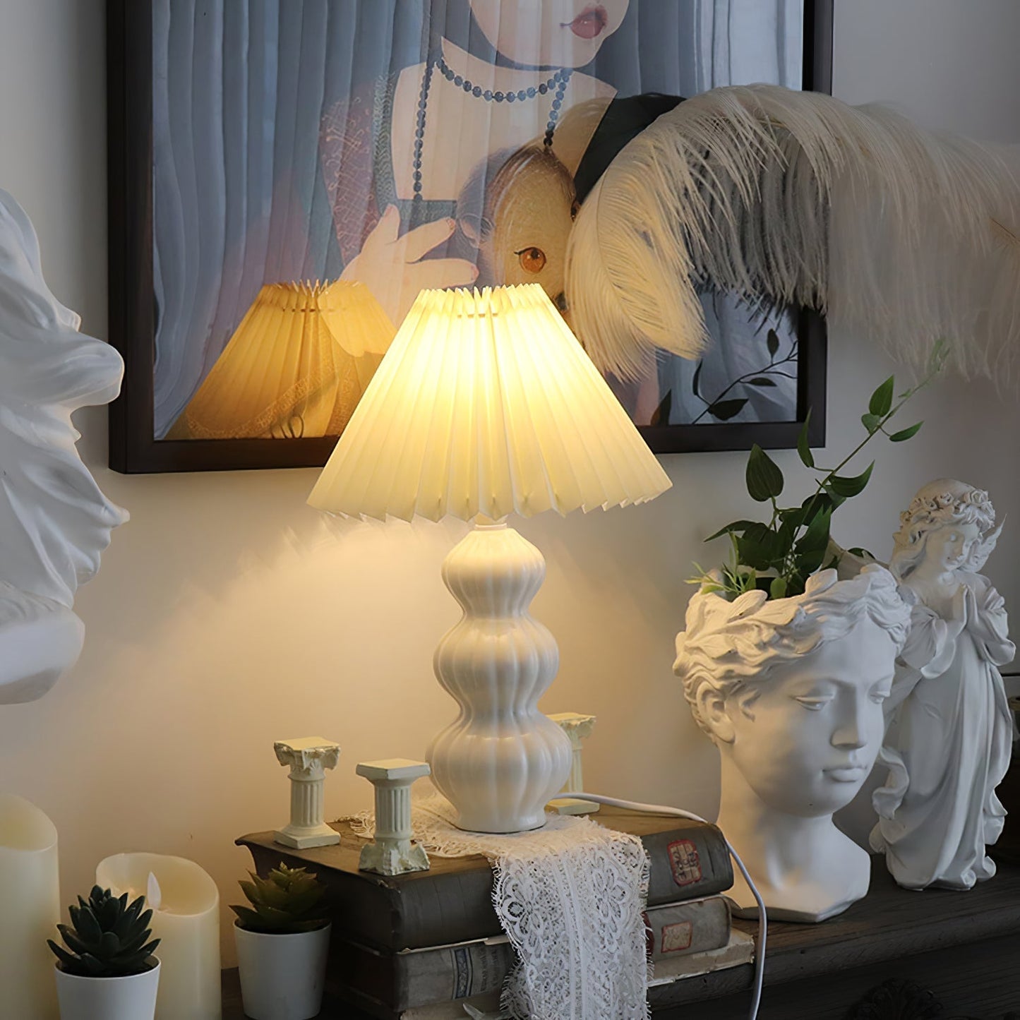 Aurelle | Pleated Ceramic Table Lamp, Mid-Century Glow