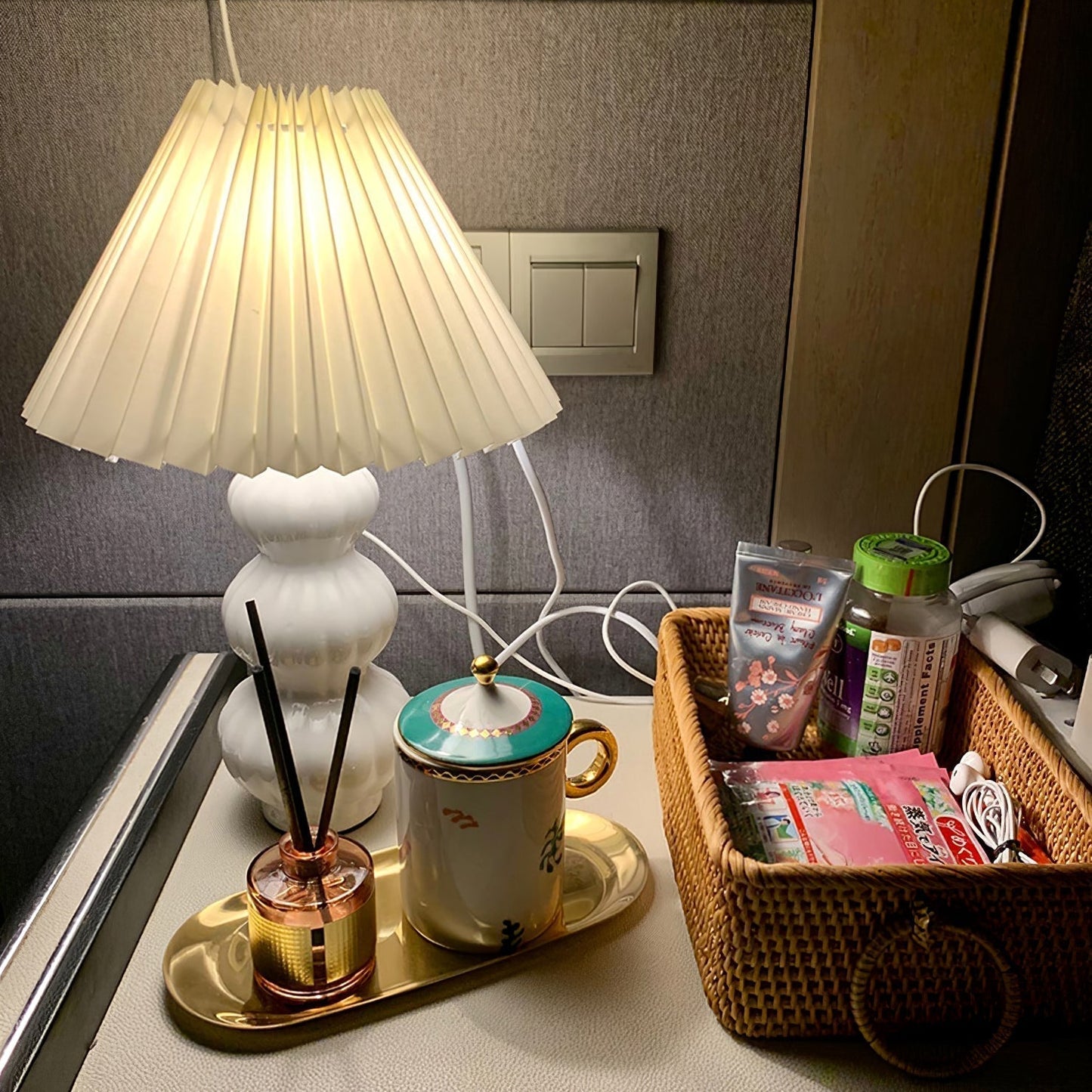 Aurelle | Pleated Ceramic Table Lamp, Mid-Century Glow