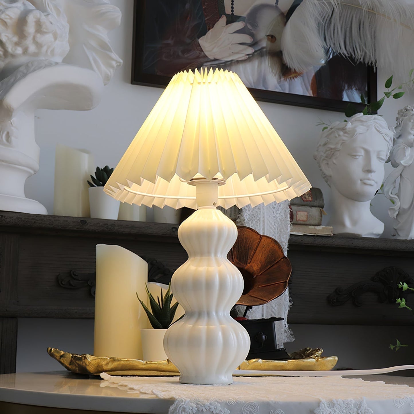 Aurelle | Pleated Ceramic Table Lamp, Mid-Century Glow