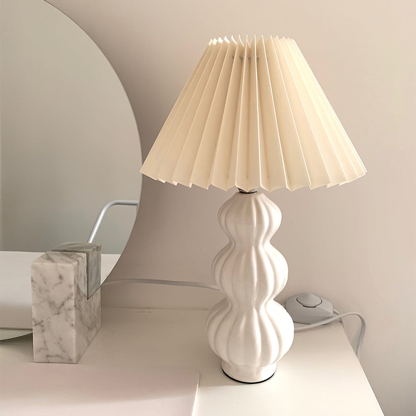 Aurelle | Pleated Ceramic Table Lamp, Mid-Century Glow