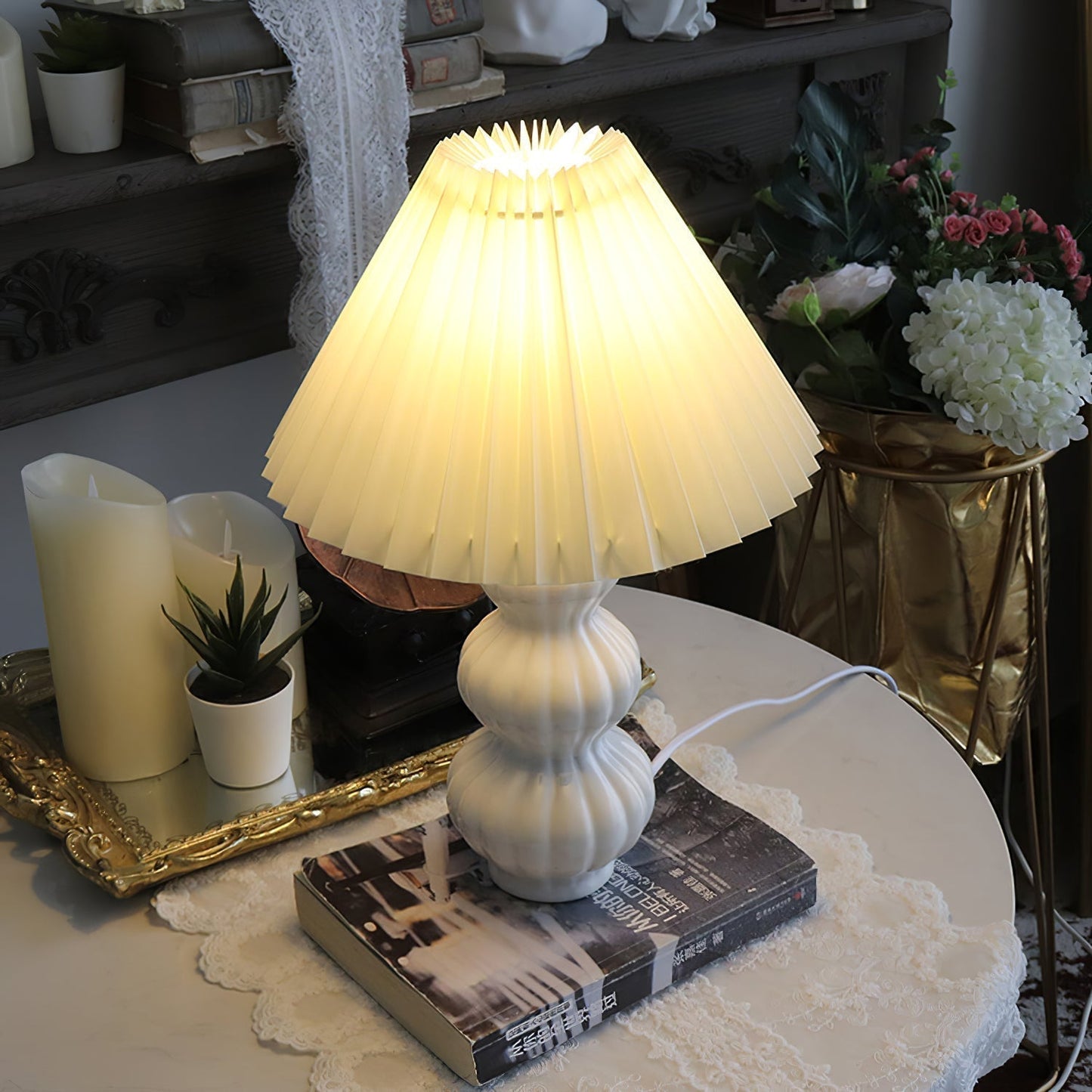 Aurelle | Pleated Ceramic Table Lamp, Mid-Century Glow