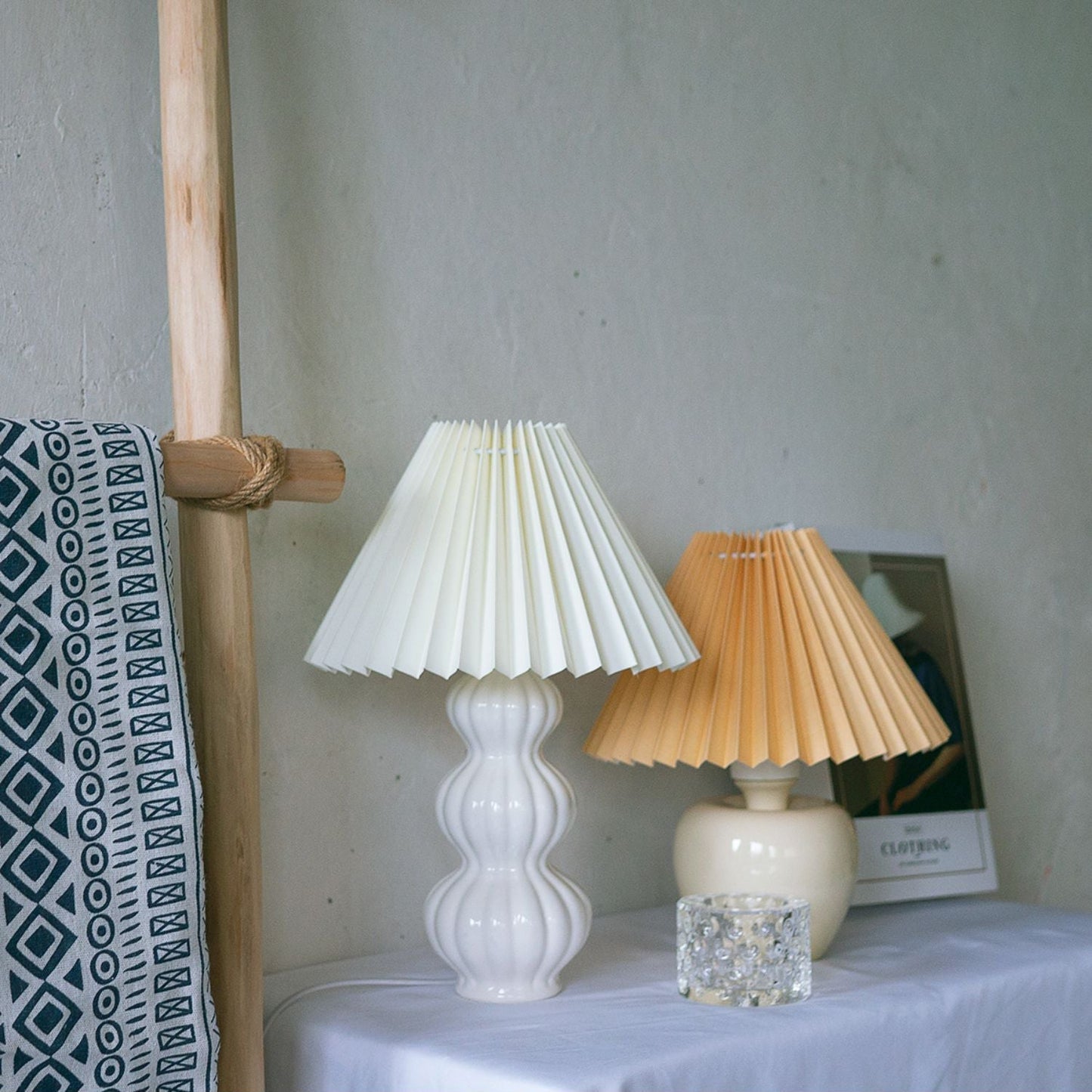 Aurelle | Pleated Ceramic Table Lamp, Mid-Century Glow