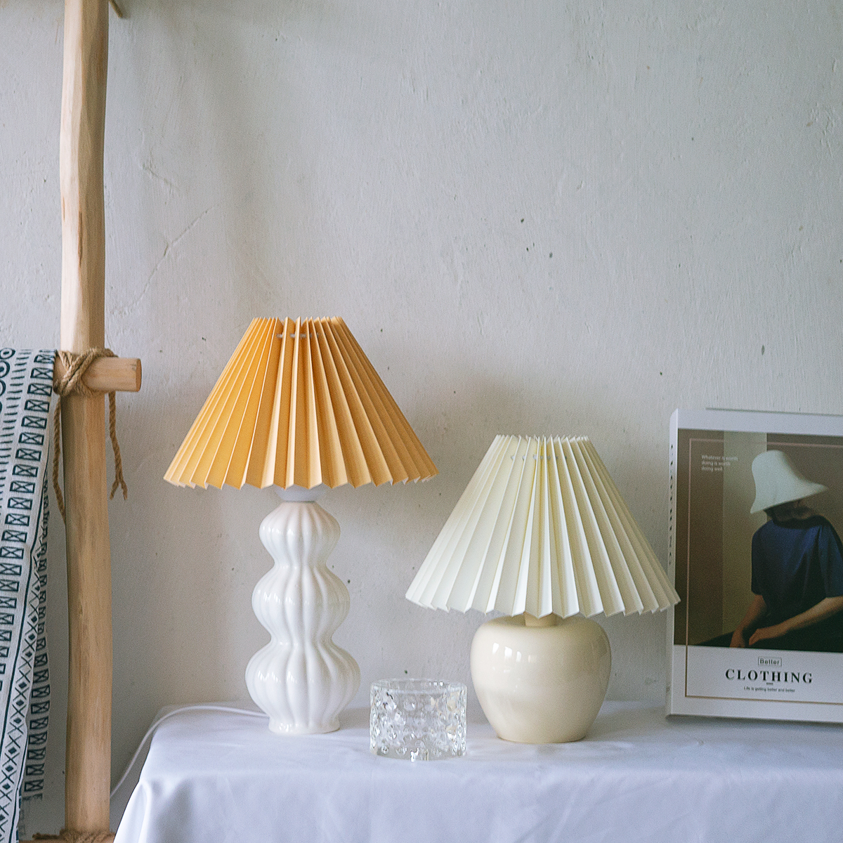 Aurelle | Pleated Ceramic Table Lamp, Mid-Century Glow