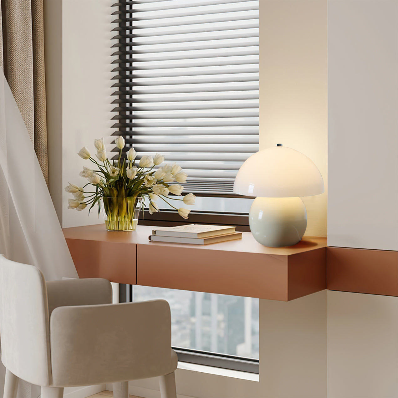 MiraGlow Mushroom Ceramic Table Lamp With Cool White Light