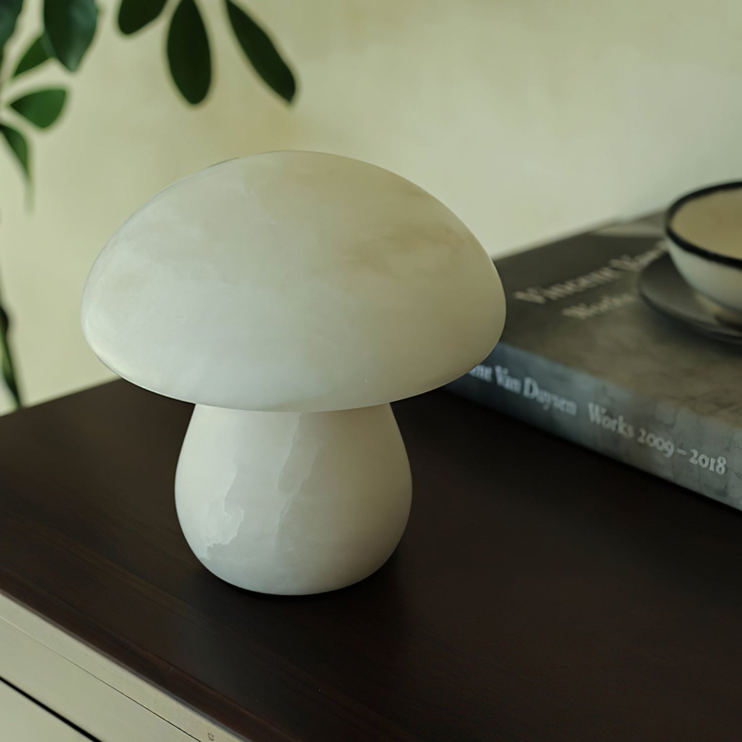 AuroraMoss Mushroom Alabaster Table Lamp With Warm Glow