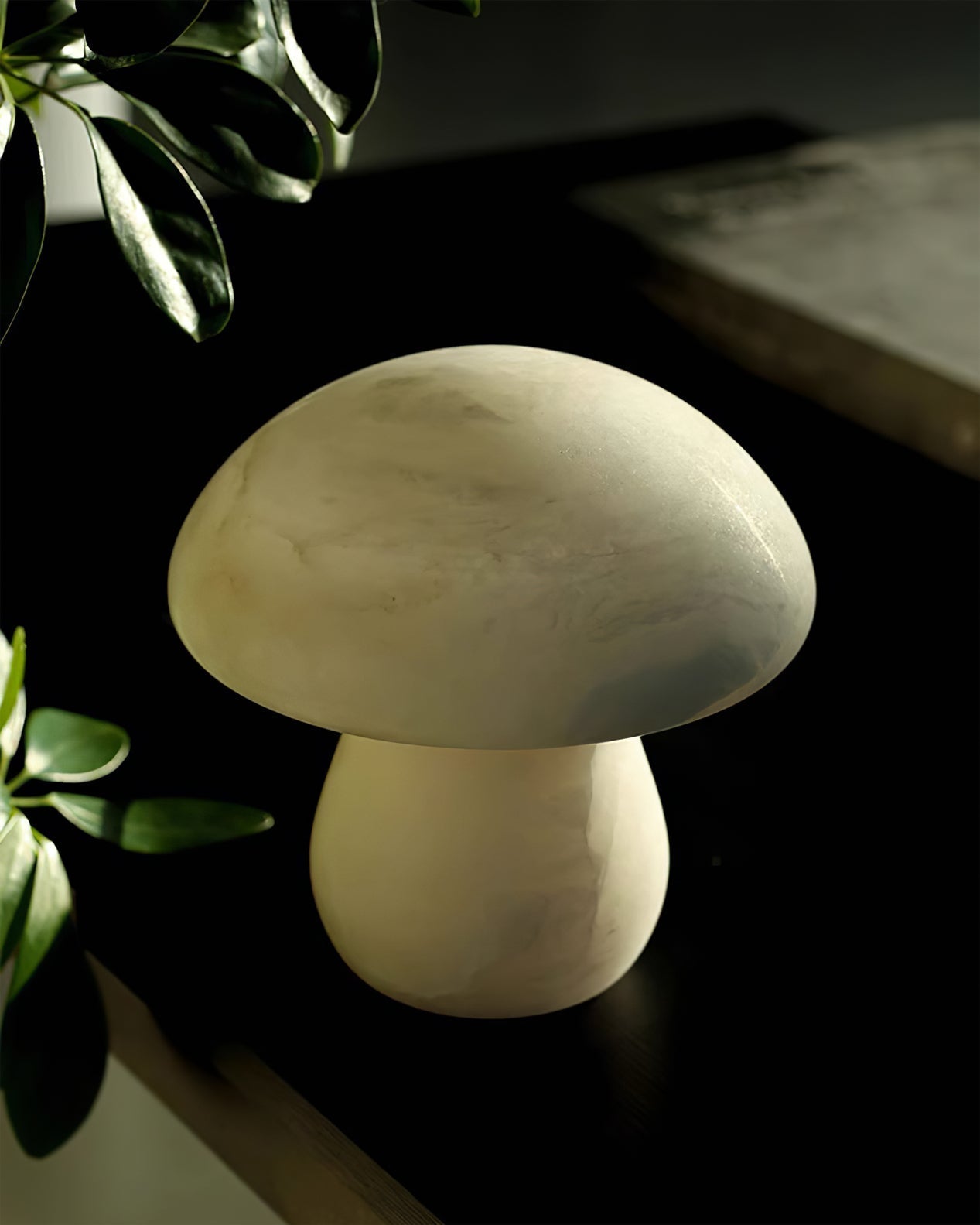 AuroraMoss Mushroom Alabaster Table Lamp With Warm Glow