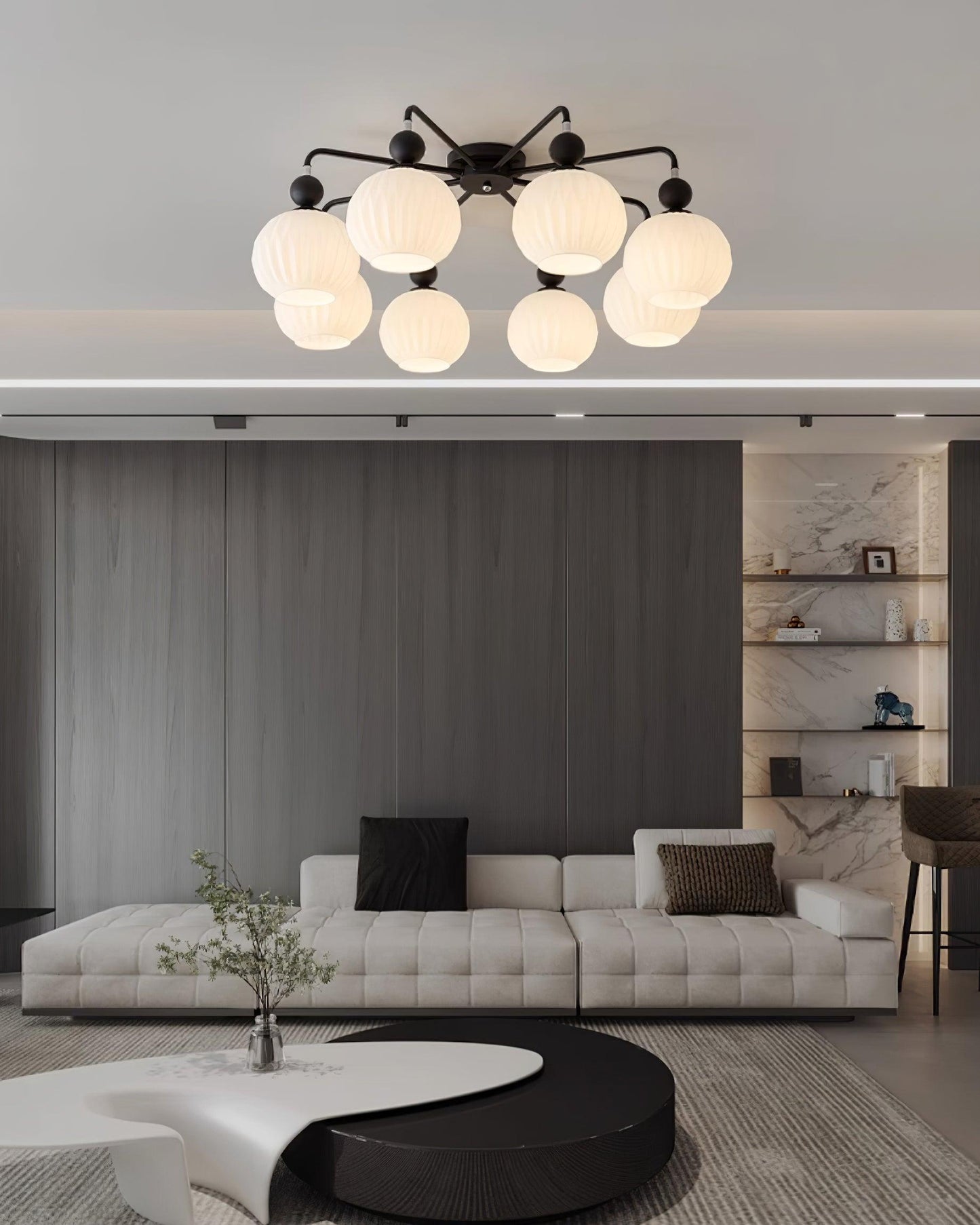 Verelle Ceiling Lamp With Ribbed Glass Shades And Warm Glow