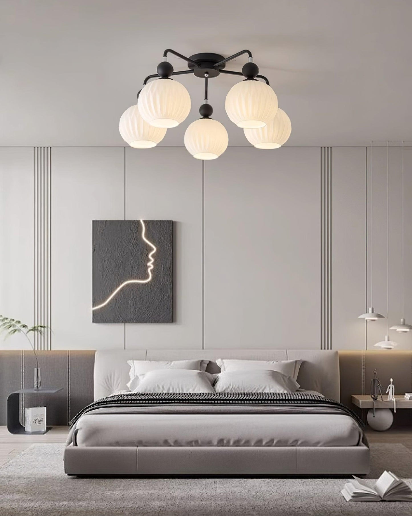 Verelle Ceiling Lamp With Ribbed Glass Shades And Warm Glow