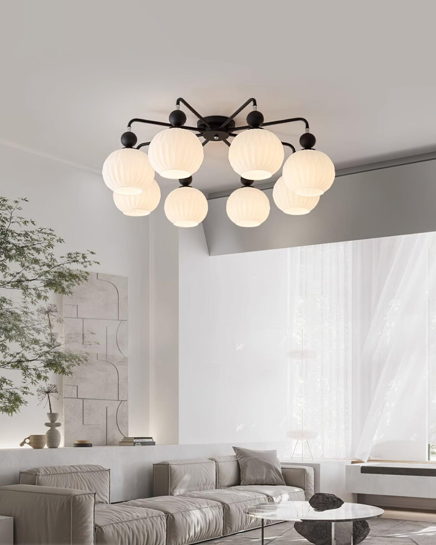 Verelle Ceiling Lamp With Ribbed Glass Shades And Warm Glow