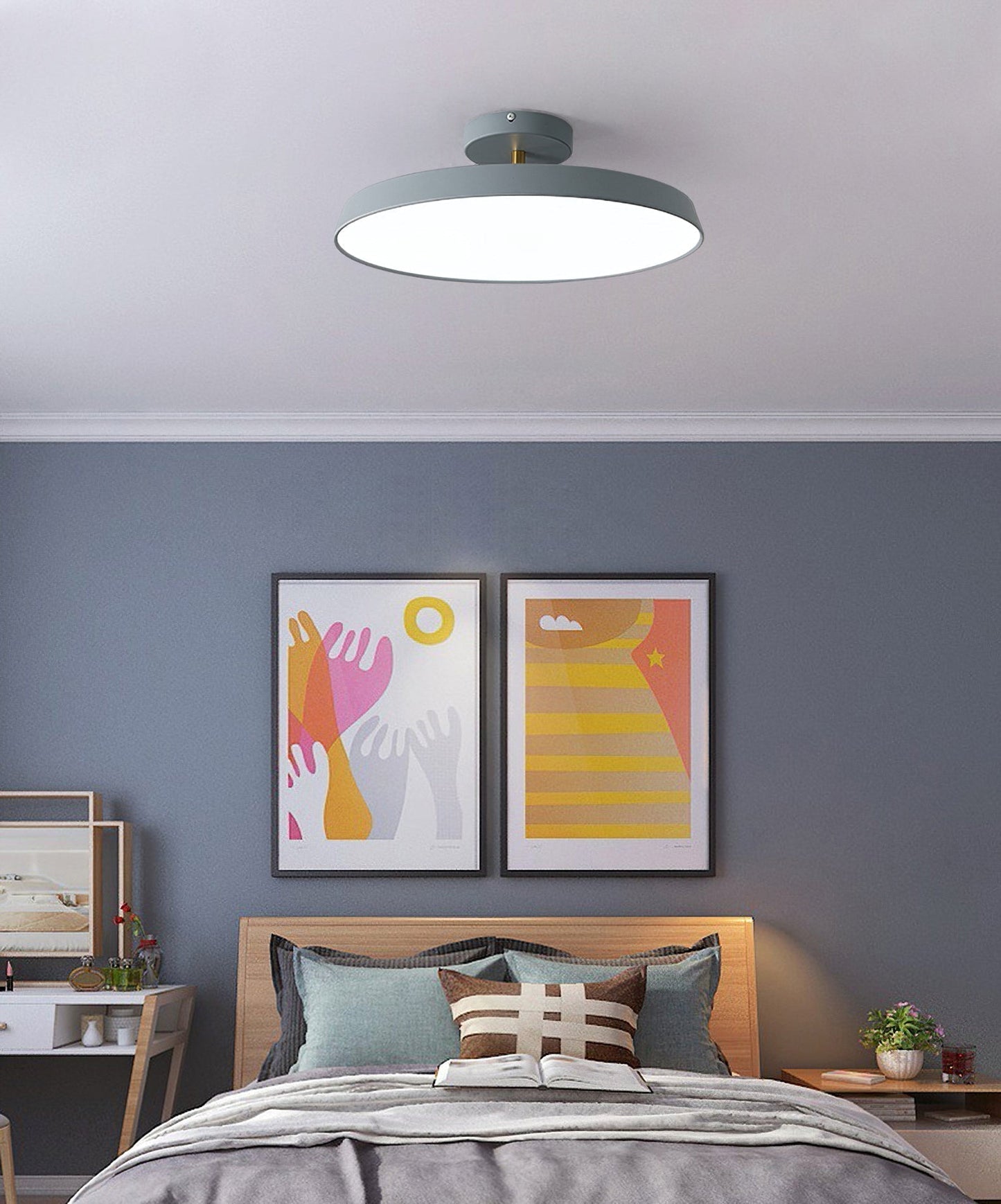 Lumenora | Round LED Ceiling Light In Brass And Navy Finish