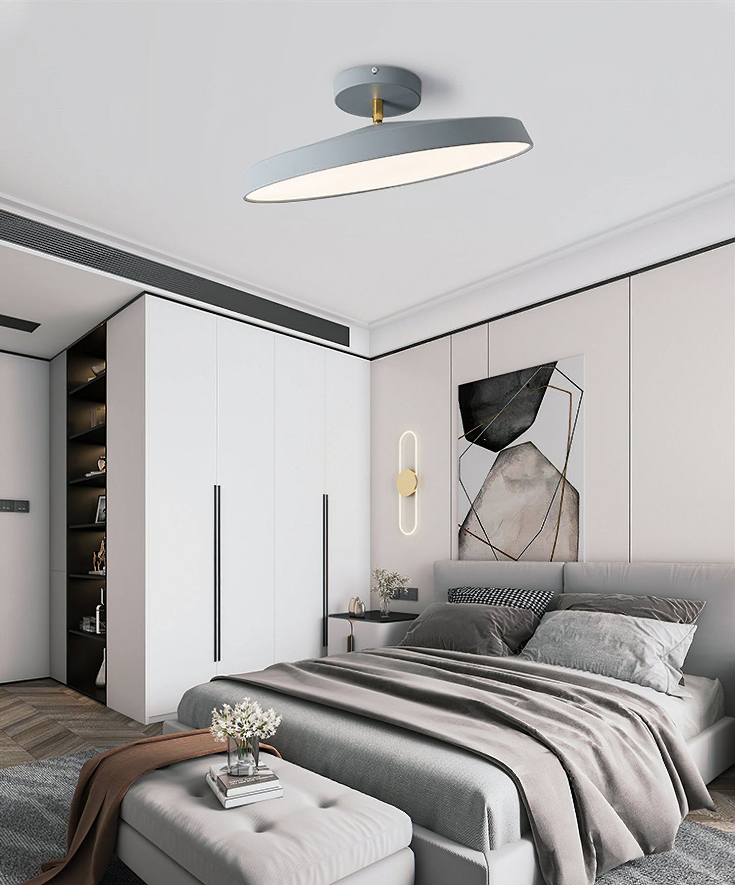 Lumenora | Round LED Ceiling Light In Brass And Navy Finish