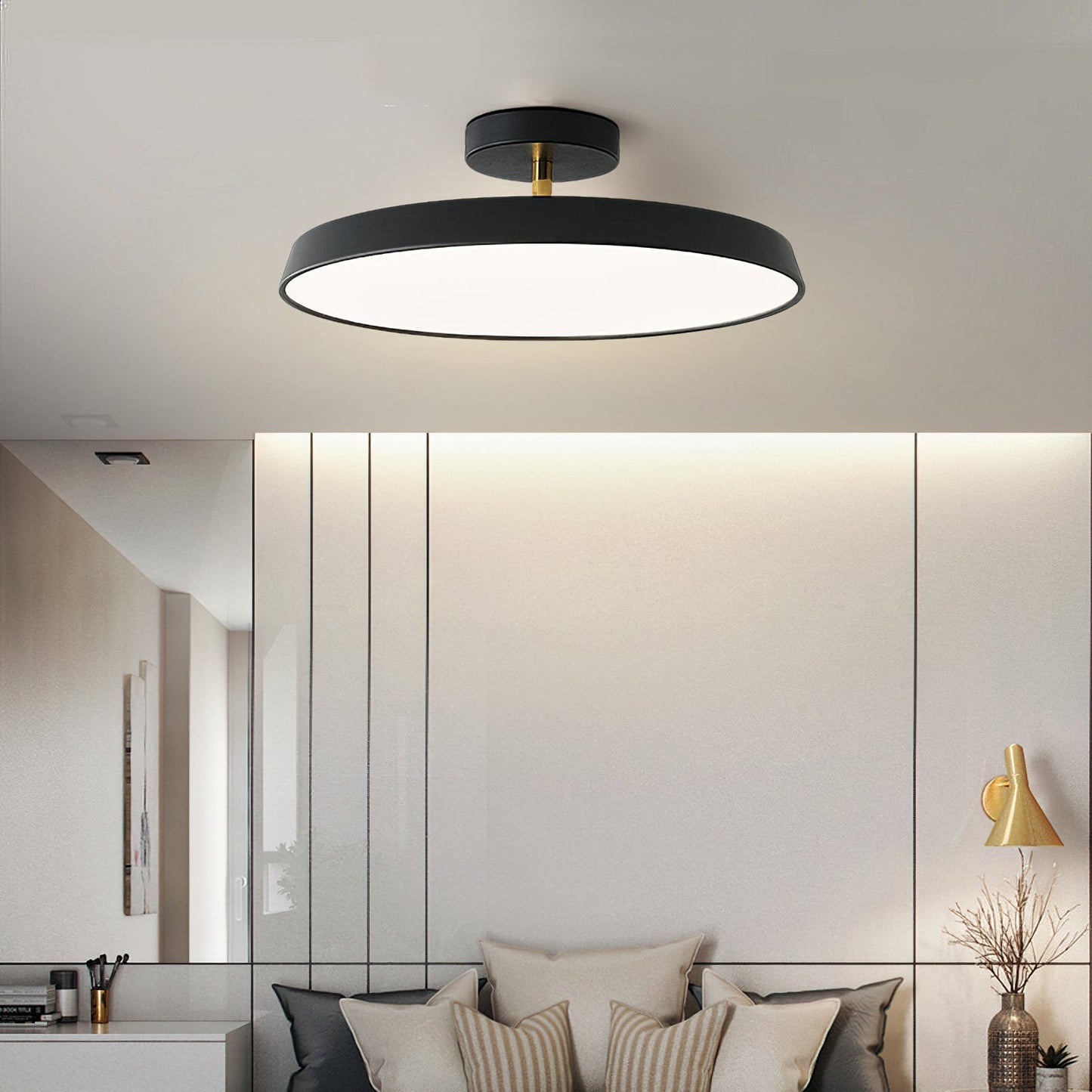 Lumenora | Round LED Ceiling Light In Brass And Navy Finish