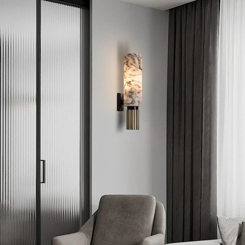 Lumora Marble Wall Lamp With Copper Accents For Home