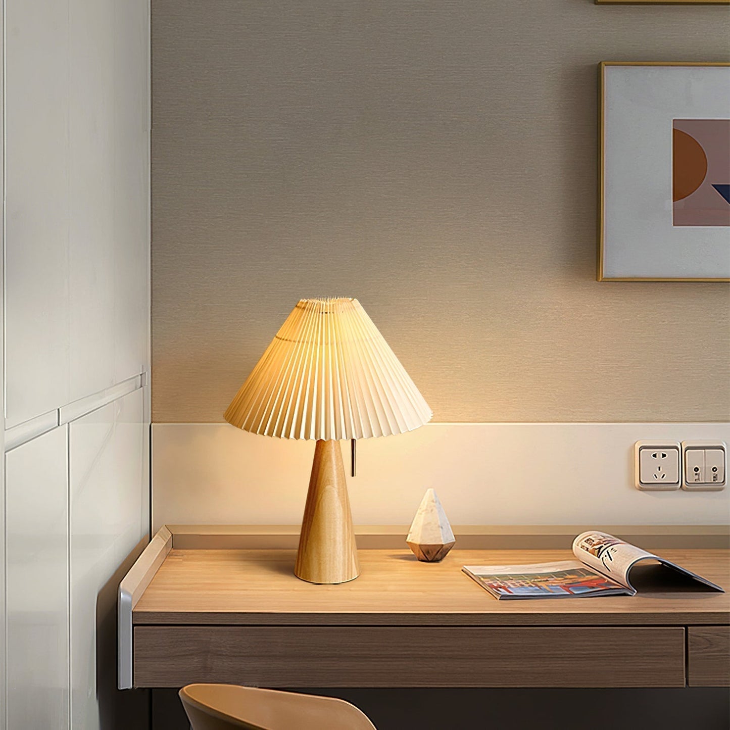 MarlowGlow | Elegant Wood & Metal Table Lamp, Beige Finish