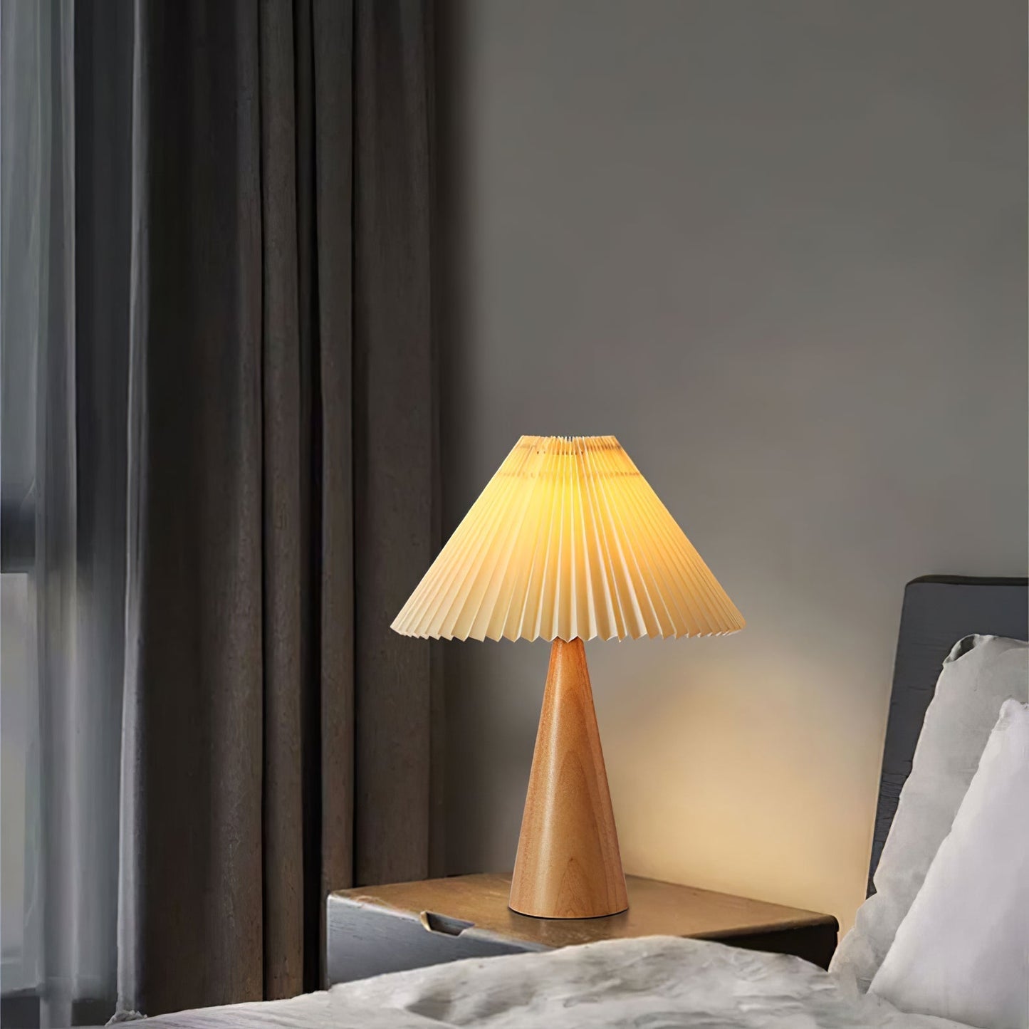 MarlowGlow | Elegant Wood & Metal Table Lamp, Beige Finish