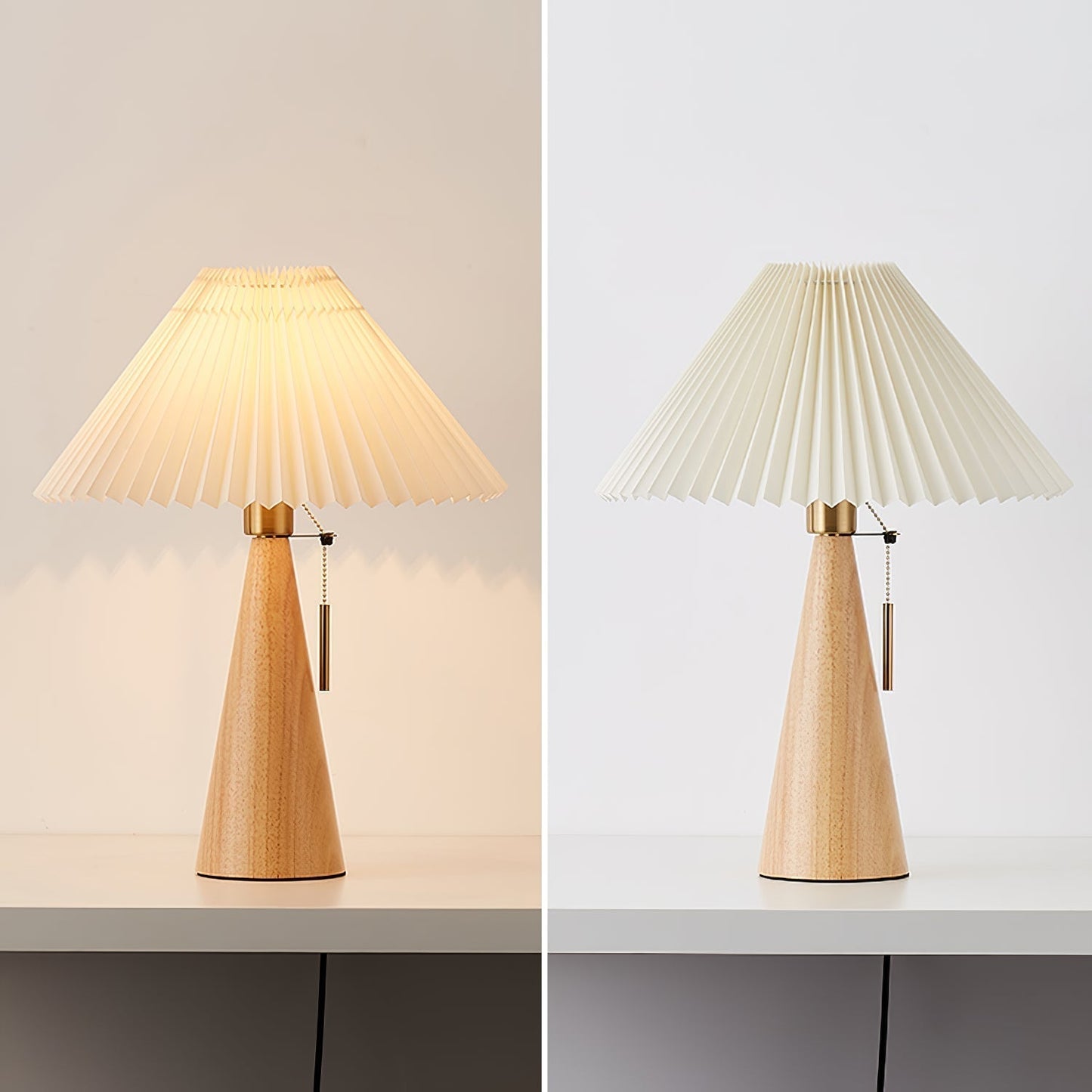 MarlowGlow | Elegant Wood & Metal Table Lamp, Beige Finish