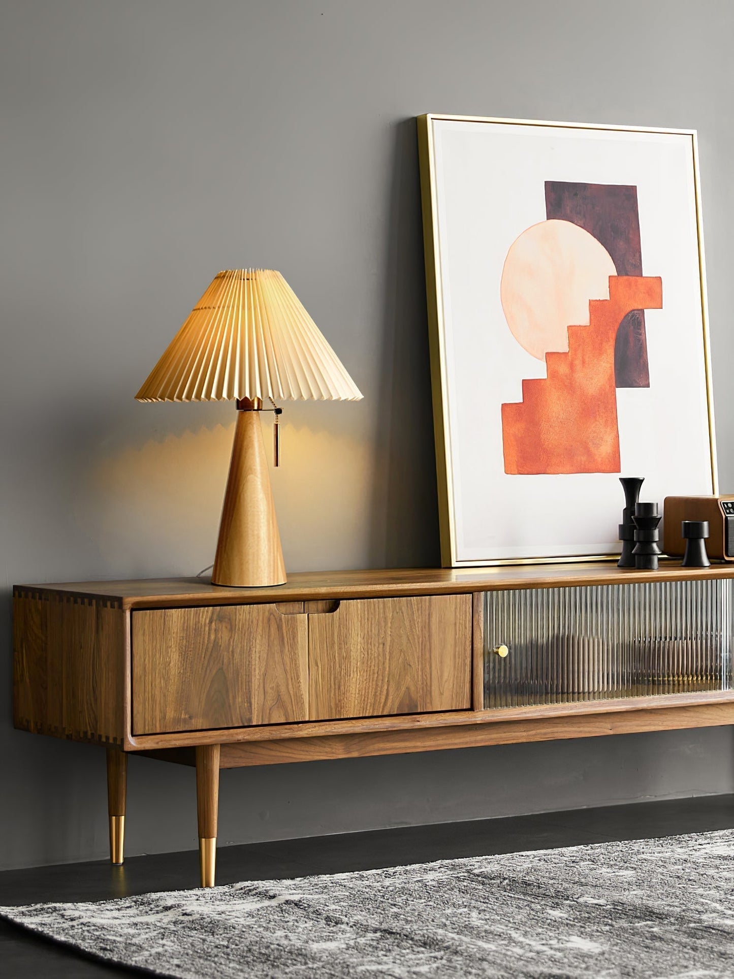 MarlowGlow | Elegant Wood & Metal Table Lamp, Beige Finish