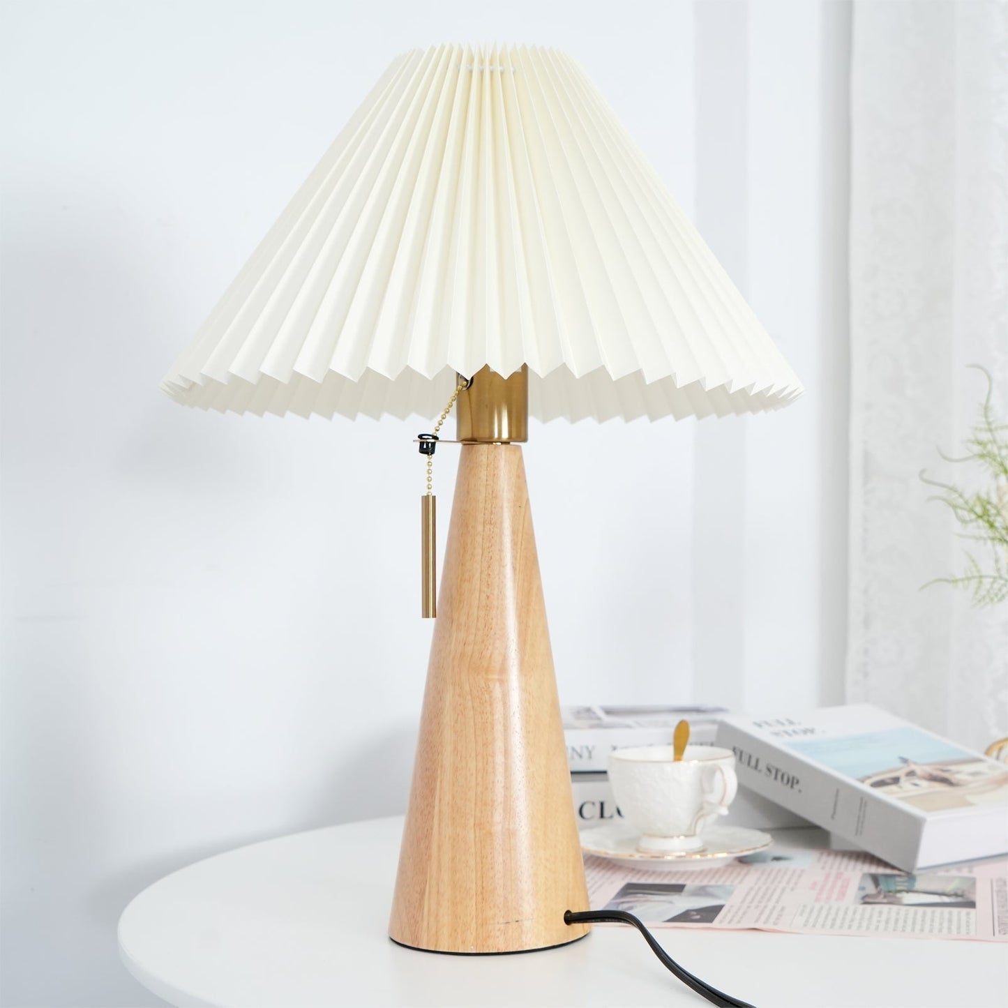 MarlowGlow | Elegant Wood & Metal Table Lamp, Beige Finish