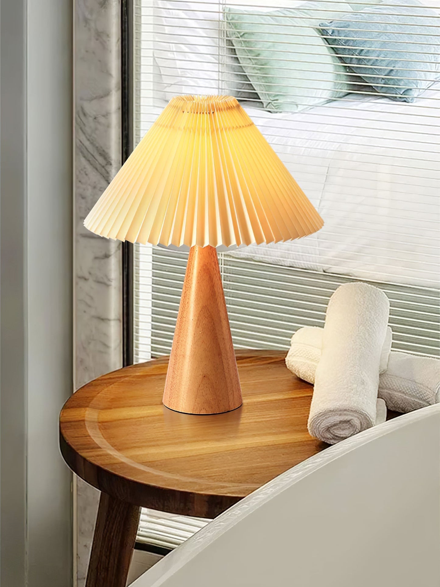 MarlowGlow | Elegant Wood & Metal Table Lamp, Beige Finish