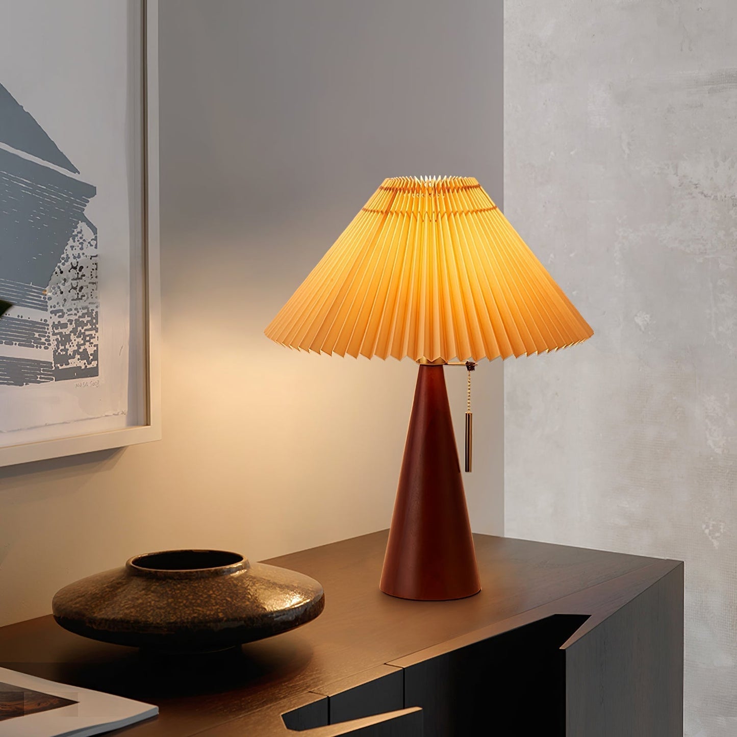 MarlowGlow | Elegant Wood & Metal Table Lamp, Beige Finish