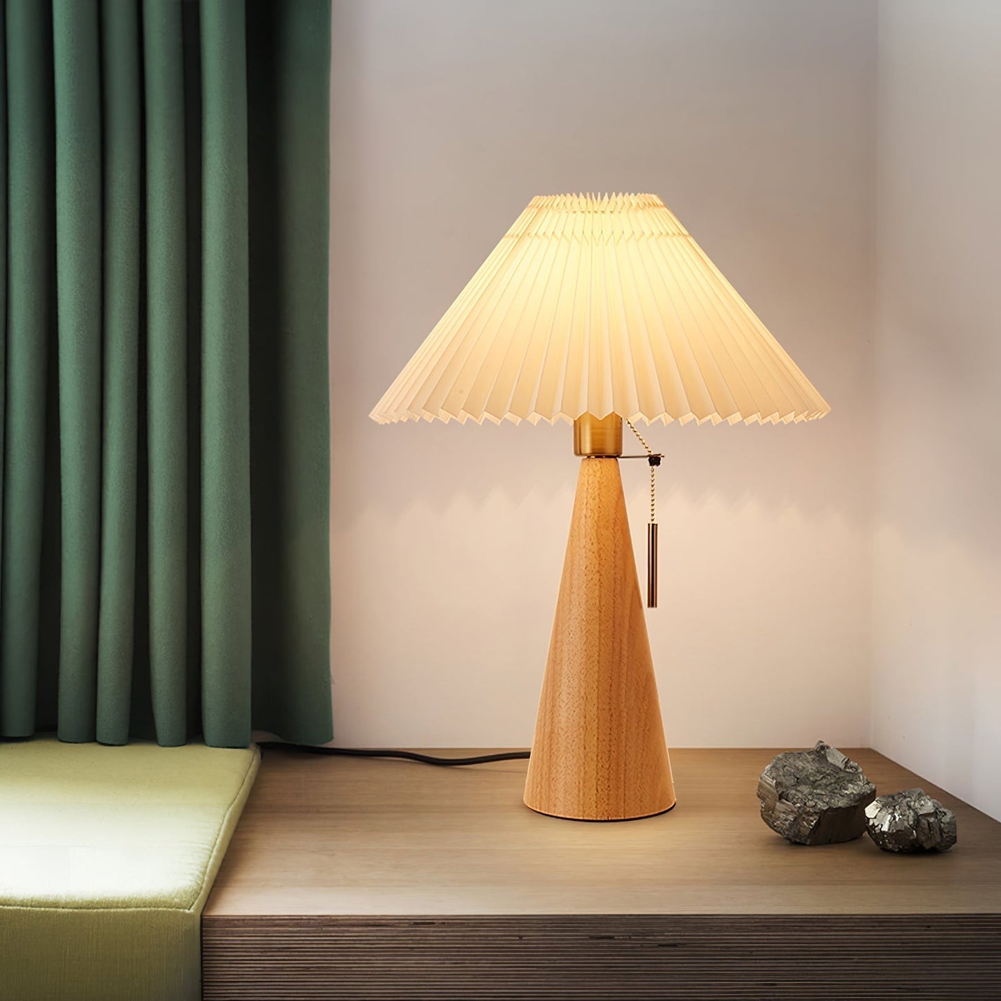MarlowGlow | Elegant Wood & Metal Table Lamp, Beige Finish