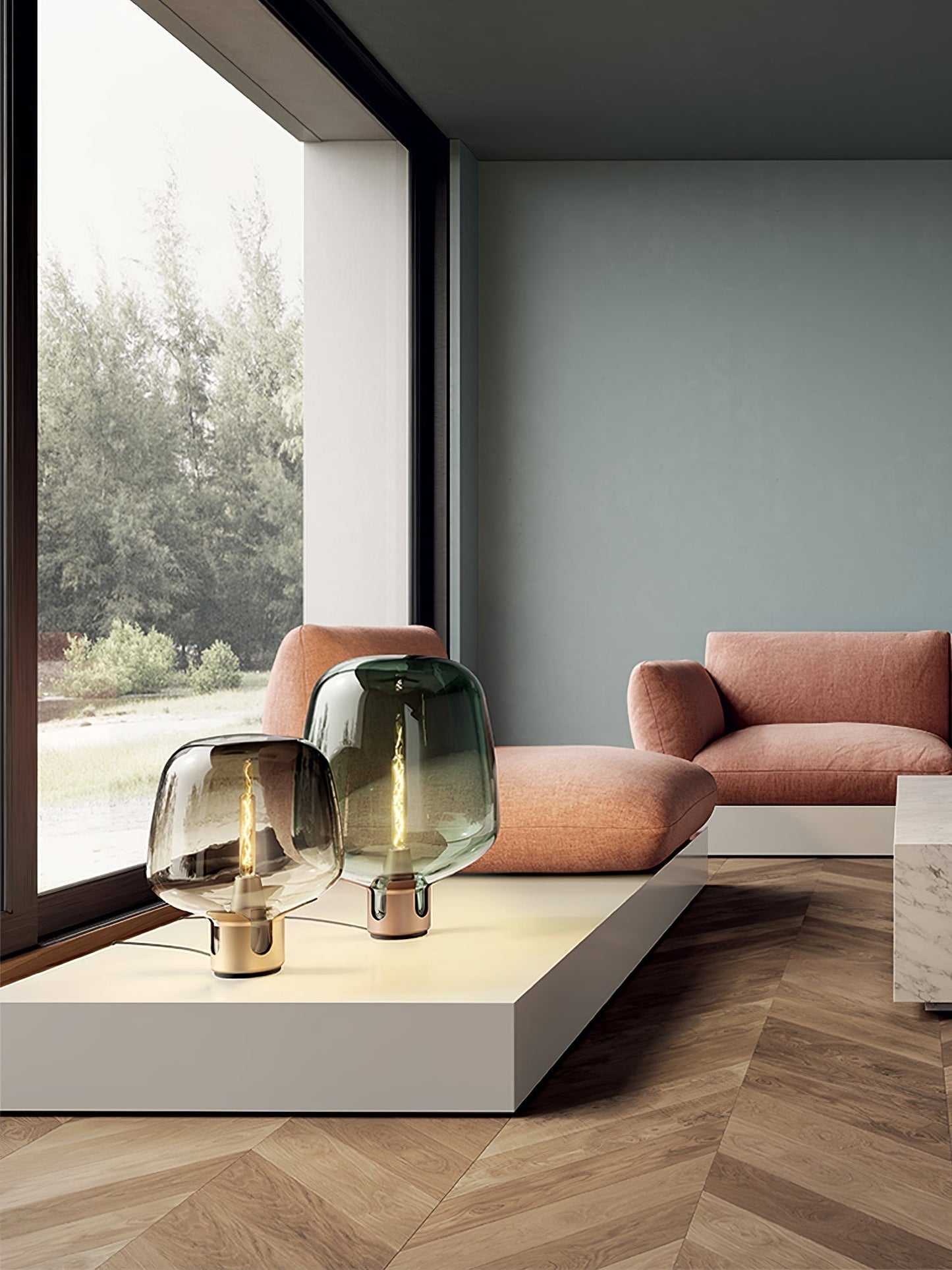 AuroraGlass Elegant Table Lamp With Warm LED Ambient Glow