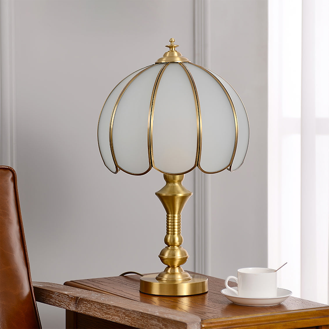 Alvora Classic Brass and Glass Table Lamp, White Finish