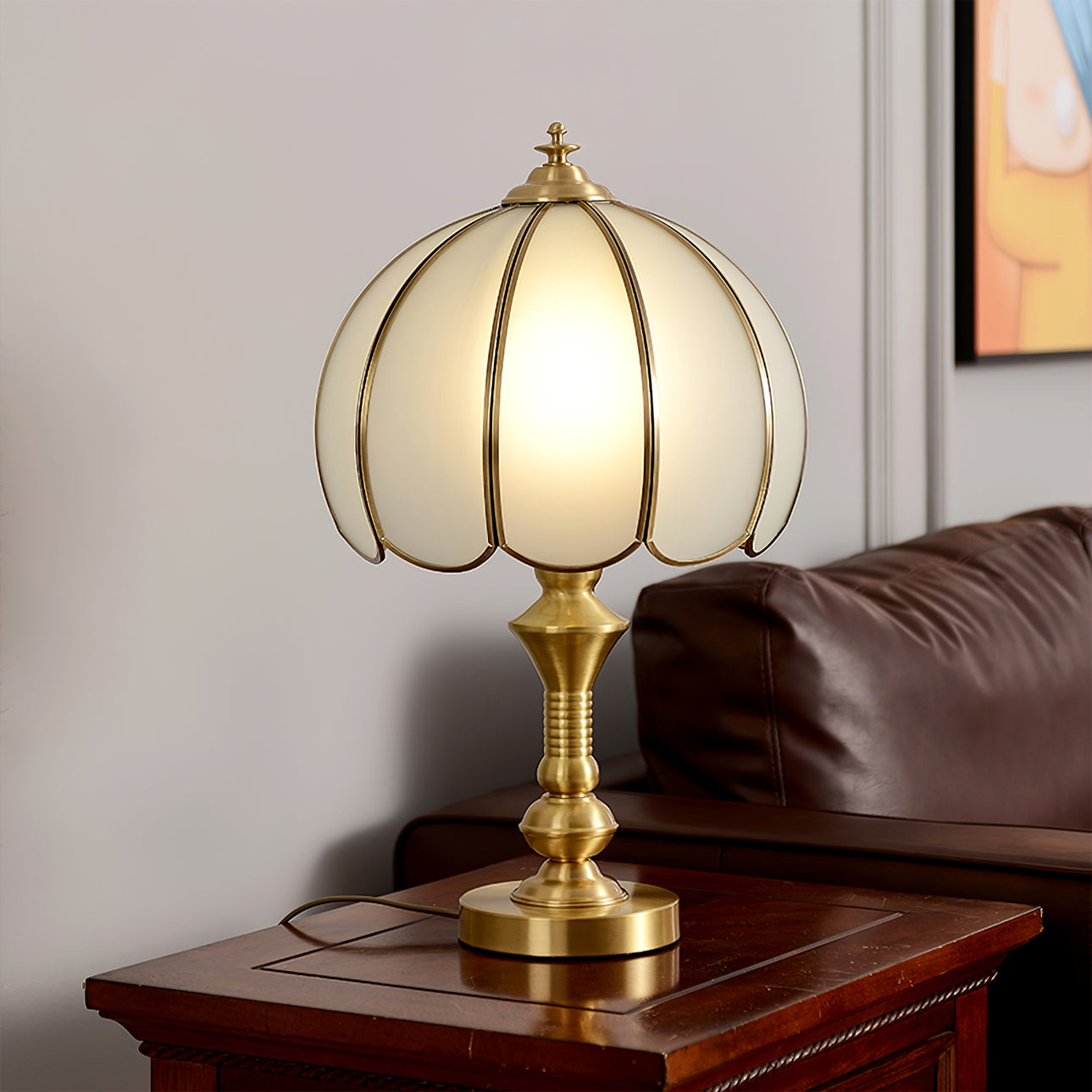 Alvora Classic Brass and Glass Table Lamp, White Finish