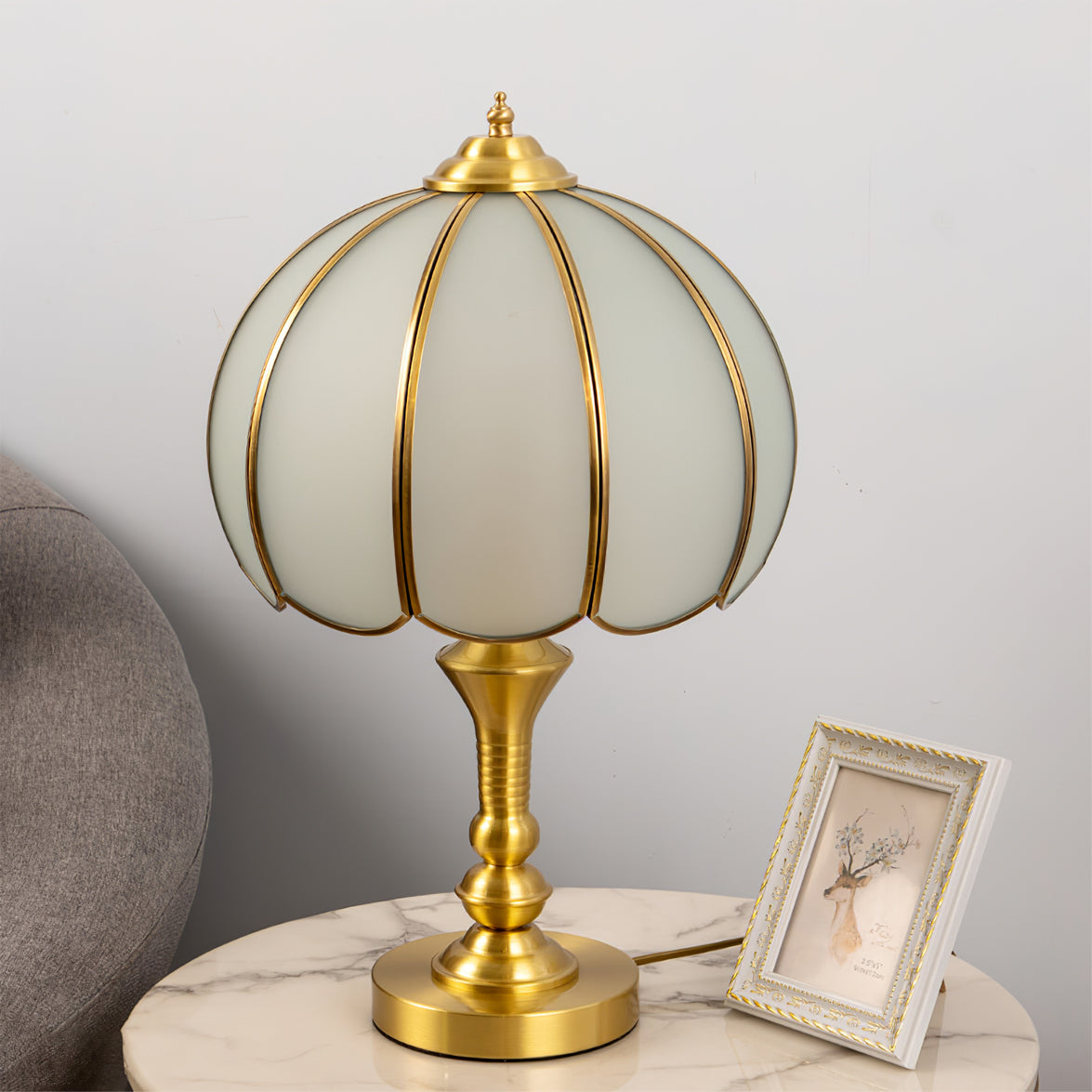 Alvora Classic Brass and Glass Table Lamp, White Finish