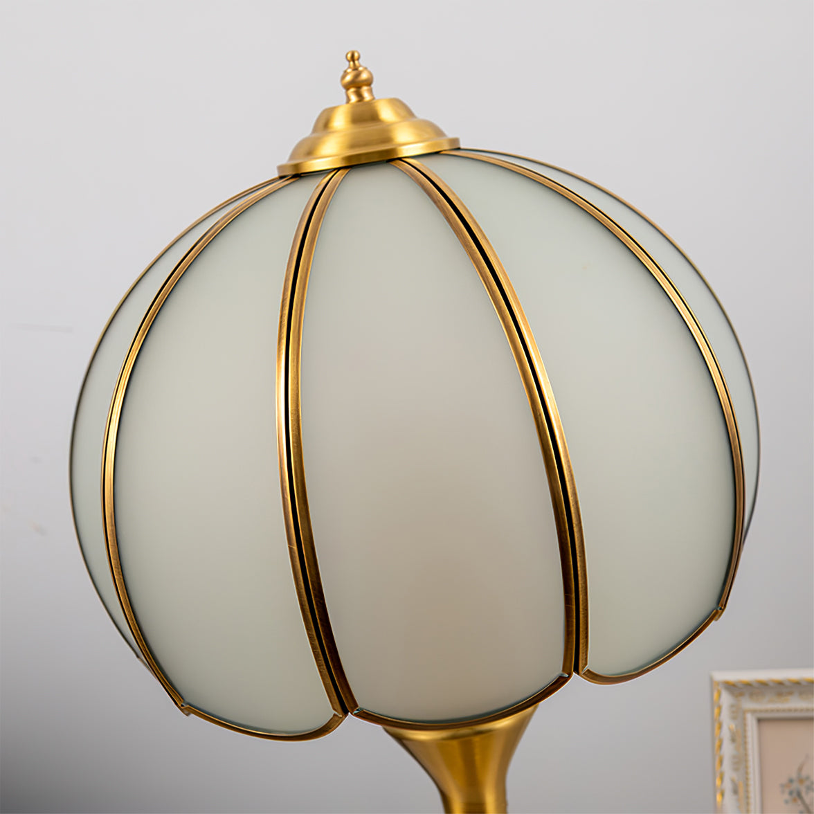 Alvora Classic Brass and Glass Table Lamp, White Finish