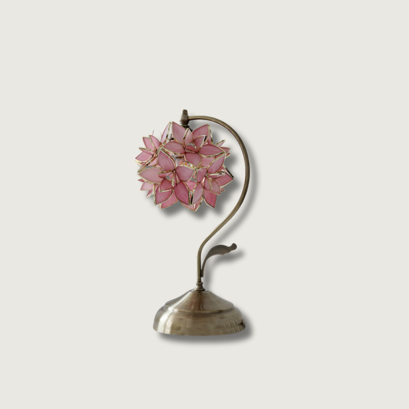 LumiSera Pink Capiz Table Lamp Handcrafted Glass And Metal