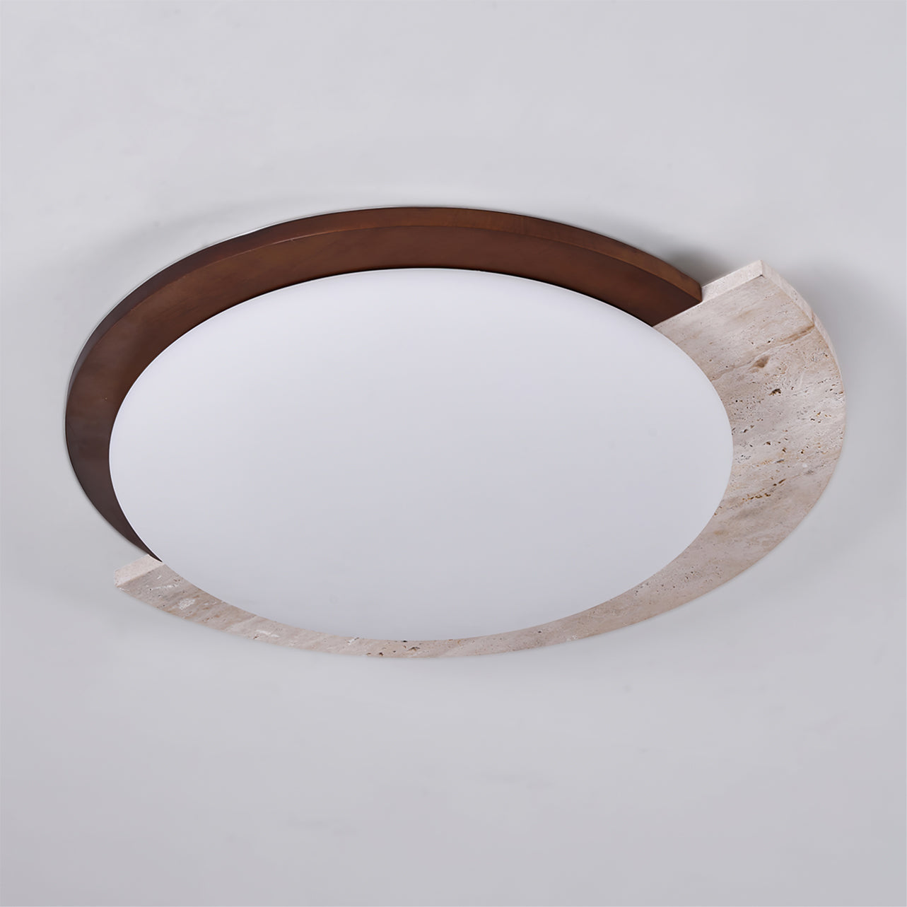Aurelle Vintage Ceiling Lamp in Yellow Travertine and Wood