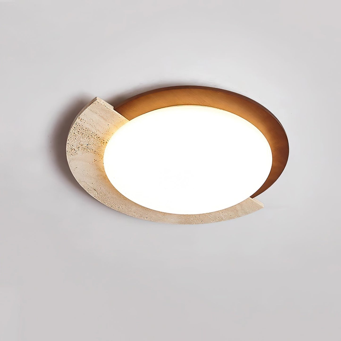 Aurelle Vintage Ceiling Lamp in Yellow Travertine and Wood