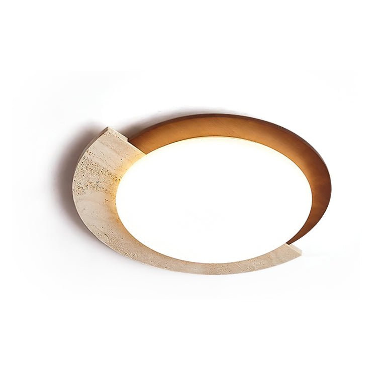 Aurelle Vintage Ceiling Lamp in Yellow Travertine and Wood
