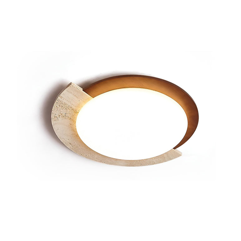 Aurelle Vintage Ceiling Lamp in Yellow Travertine and Wood