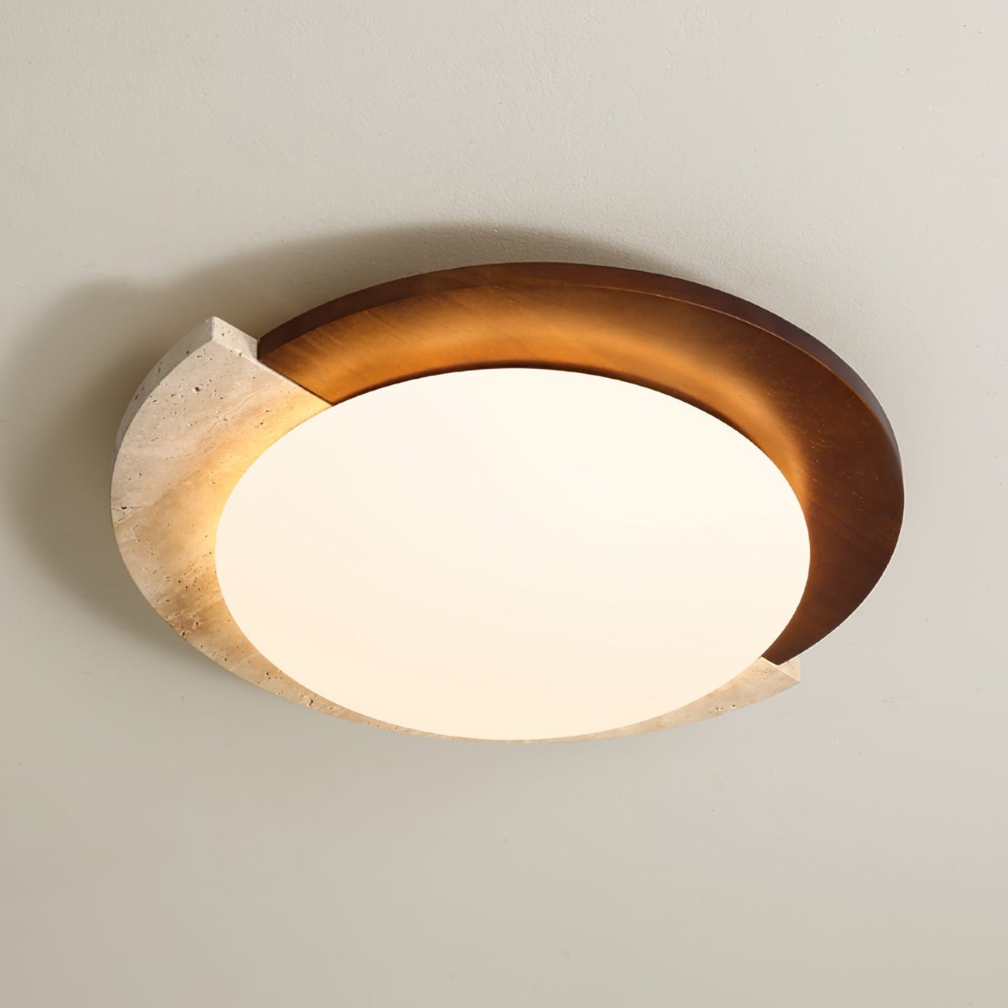 Aurelle Vintage Ceiling Lamp in Yellow Travertine and Wood